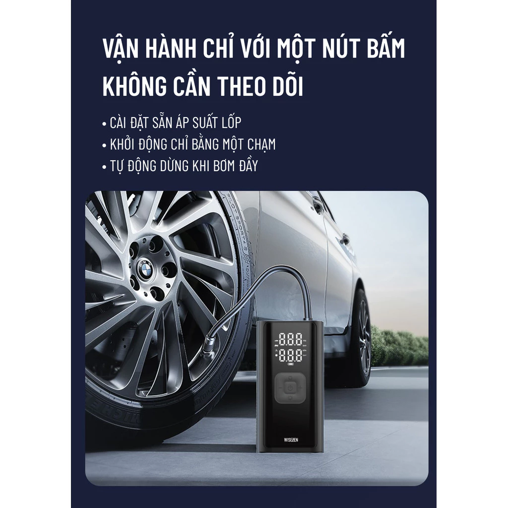 Máy Bơm Hơi Lốp Với đồng Hồ đo áp Suất Lốp Kỹ Thuật Số Và đèn LED Wisezen Máy Nén Khí Cho ô Tô Và Xe đạp Xe Máy