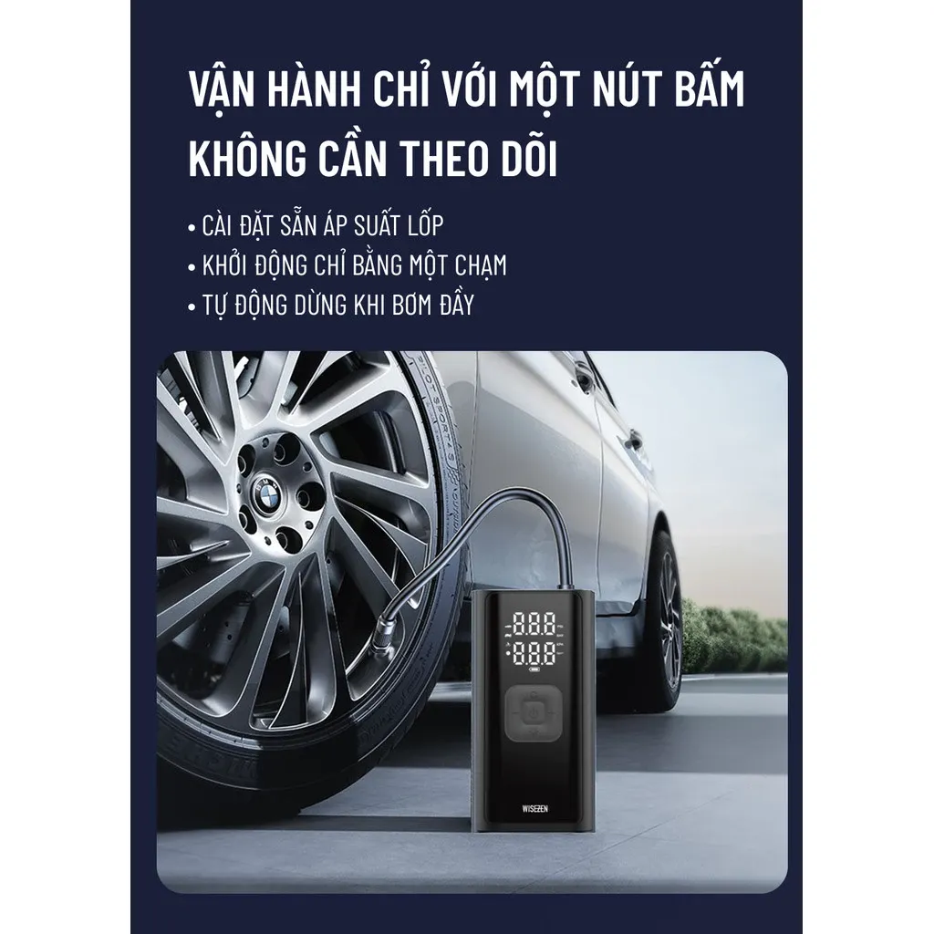 Máy Bơm Hơi Lốp Với đồng Hồ đo áp Suất Lốp Kỹ Thuật Số Và đèn LED Wisezen Máy Nén Khí Cho ô Tô Và Xe đạp Xe Máy