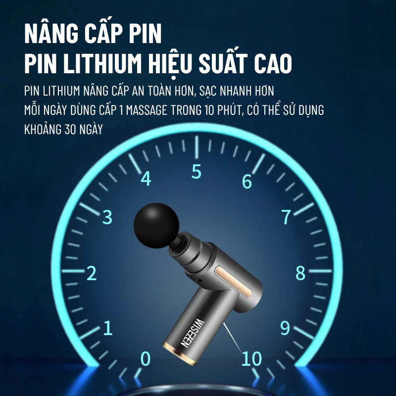 Máy Massage Cầm Tay Wisezen 99 Mức Đấm Cực Mạnh Súng Massage Cổ Vai Gáy Mát Xa Lưng Giảm