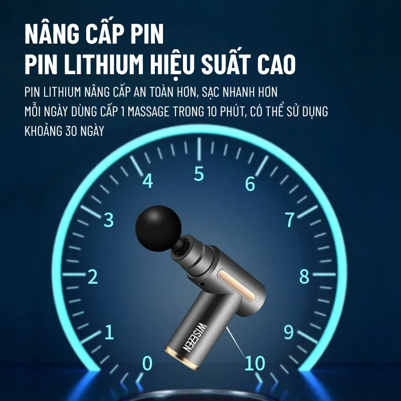 Máy Massage Cầm Tay Wisezen 99 Mức Đấm Cực Mạnh Súng Massage Cổ Vai Gáy Mát Xa Lưng Giảm