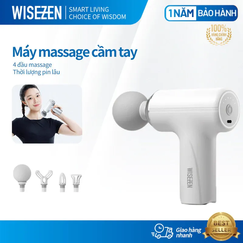 Máy Massage Wisezen Cầm Tay Mini Massage Cầm Tay Mini Toàn Thân 6 Cấp Độ Chuyên Sâu Đa Năng 4 Đầu