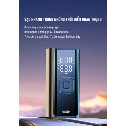 Máy Bơm Hơi Lốp Với đồng Hồ đo áp Suất Lốp Kỹ Thuật Số Và đèn LED Wisezen Máy Nén Khí Cho ô Tô Và Xe đạp Xe Máy