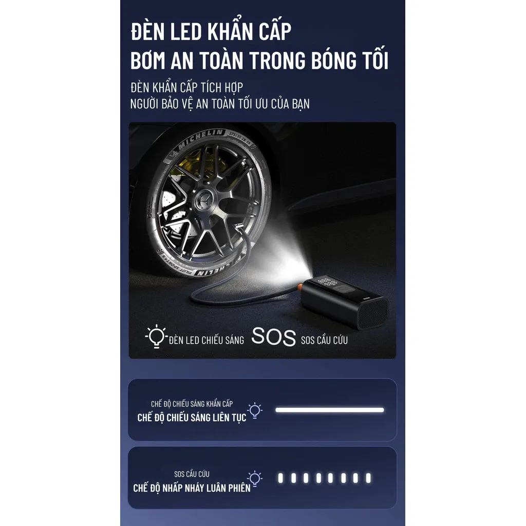 Máy Bơm Hơi Lốp Với đồng Hồ đo áp Suất Lốp Kỹ Thuật Số Và đèn LED Wisezen Máy Nén Khí Cho ô Tô Và Xe đạp Xe Máy