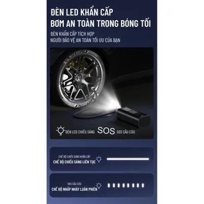 Máy Bơm Hơi Lốp Với đồng Hồ đo áp Suất Lốp Kỹ Thuật Số Và đèn LED Wisezen Máy Nén Khí Cho ô Tô Và Xe đạp Xe Máy