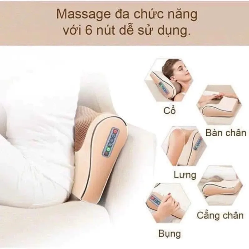 Gối Massage Cổ Vai Gáy Hồng Ngoại 20 Bi đảo Chiều Máy Mát Xa Cổ Vai Gáy Giảm đau Nhức Mỏi Vai Gáy Toàn Thân Thư Giãn