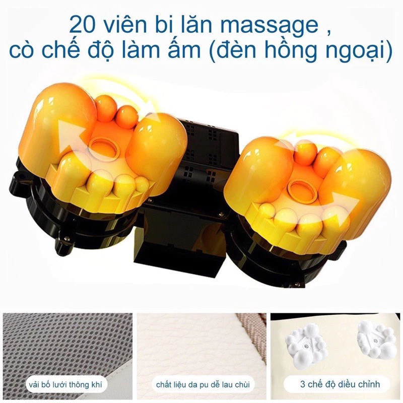 Gối Massage Cổ Vai Gáy Hồng Ngoại 20 Bi đảo Chiều Máy Mát Xa Cổ Vai Gáy Giảm đau Nhức Mỏi Vai Gáy Toàn Thân Thư Giãn