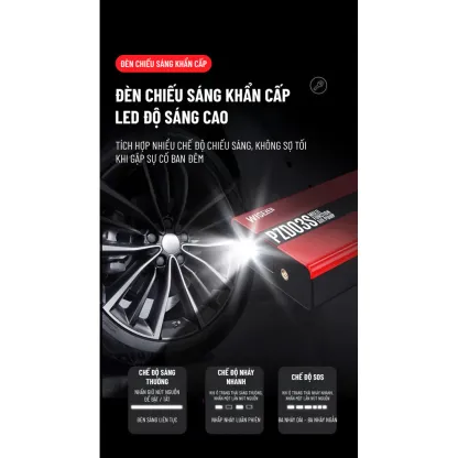 BƠM LỐP KÍCH BÌNH Ô TÔ 4 IN 1 Wisezen Tích Hợp Sạc Dự Phòng Và đèn Pin Chiếu Sáng Giao Hàng Nhanh