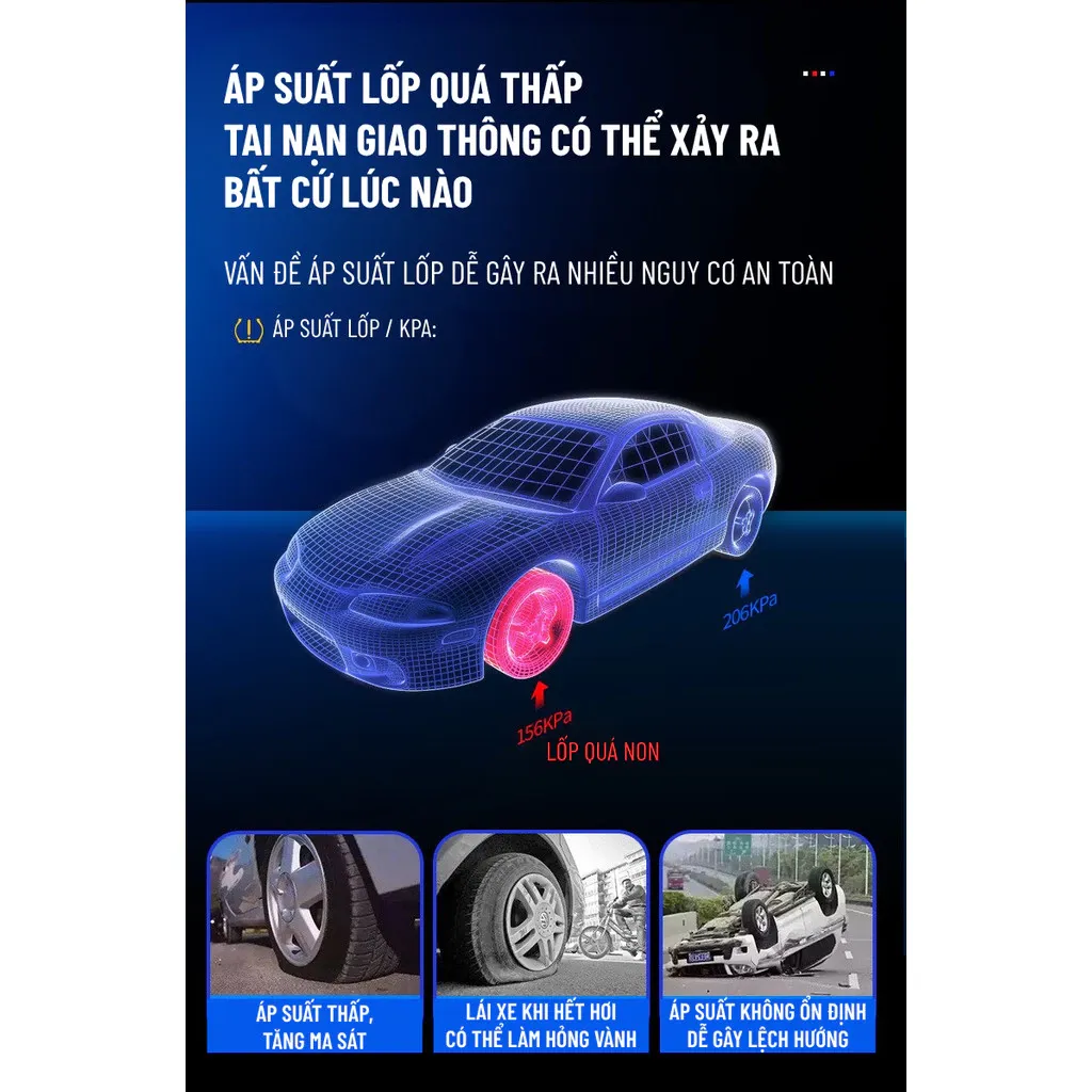 Kích Bình Kiêm Bơm Lốp ô Tô Wisezen đa Năng 4IN1 Kích Nổ Máy Bơm Lốp Xe Sạc Dự Phòng đèn Pin Cao