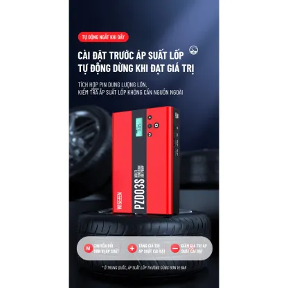 BƠM LỐP KÍCH BÌNH Ô TÔ 4 IN 1 Wisezen Tích Hợp Sạc Dự Phòng Và đèn Pin Chiếu Sáng Giao Hàng Nhanh