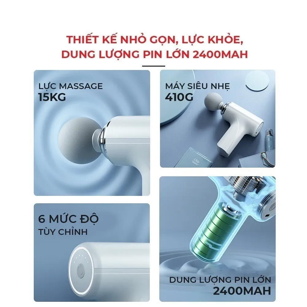 Máy Massage Wisezen Cầm Tay Mini Massage Cầm Tay Mini Toàn Thân 6 Cấp Độ Chuyên Sâu Đa Năng 4 Đầu