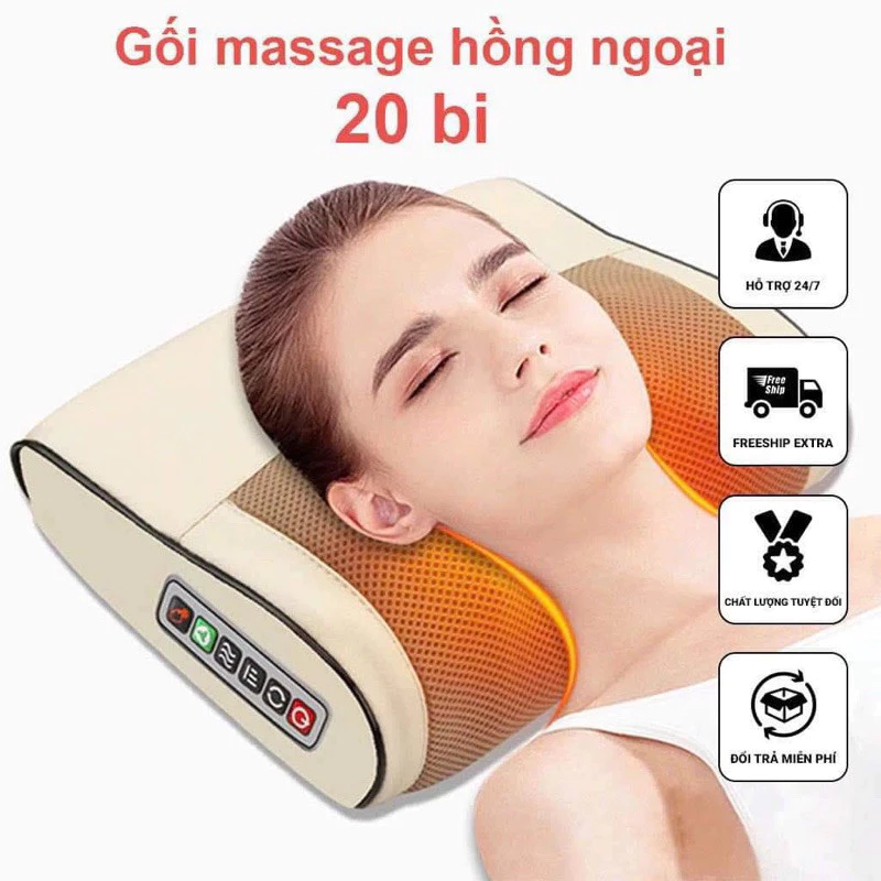 Gối Massage Cổ Vai Gáy Hồng Ngoại 20 Bi đảo Chiều Máy Mát Xa Cổ Vai Gáy Giảm đau Nhức Mỏi Vai Gáy Toàn Thân Thư Giãn