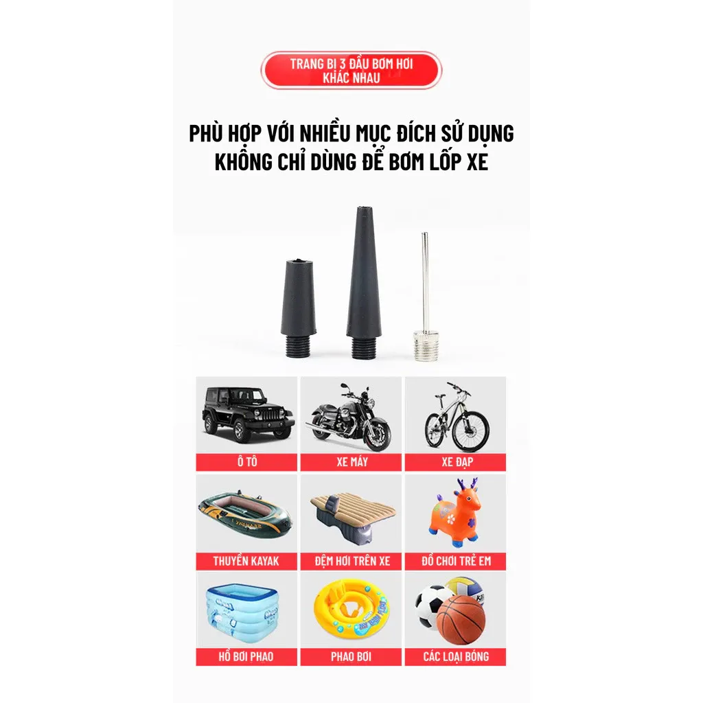 BƠM LỐP KÍCH BÌNH Ô TÔ 4 IN 1 Wisezen Tích Hợp Sạc Dự Phòng Và đèn Pin Chiếu Sáng Giao Hàng Nhanh