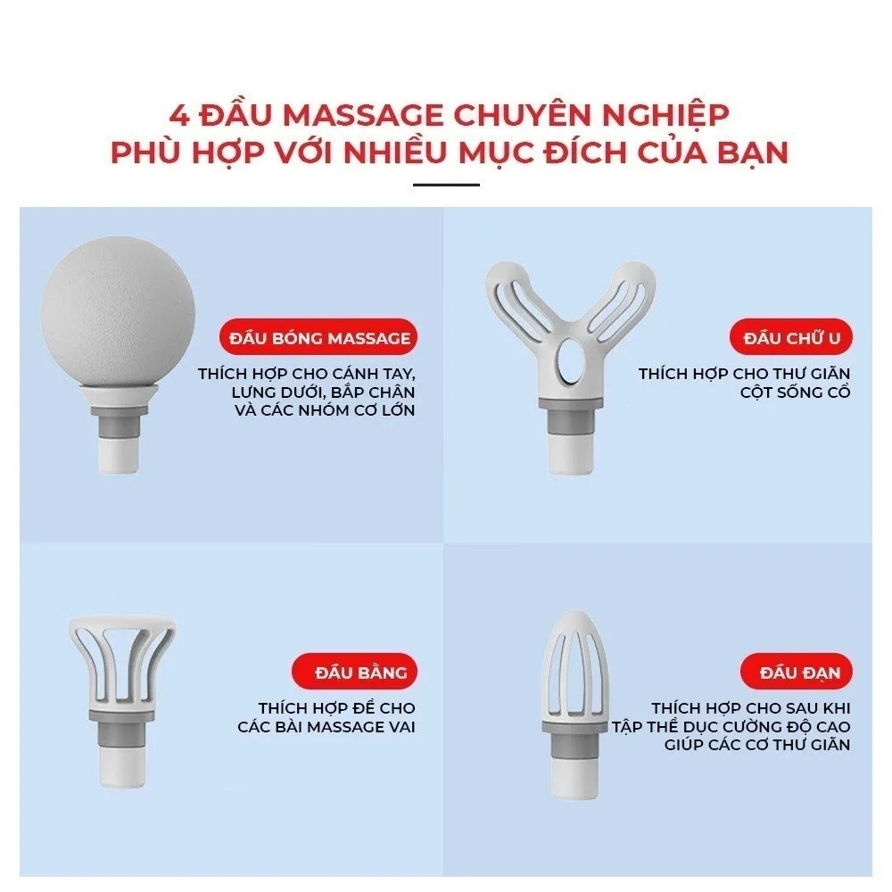 Máy Massage Wisezen Cầm Tay Mini Massage Cầm Tay Mini Toàn Thân 6 Cấp Độ Chuyên Sâu Đa Năng 4 Đầu