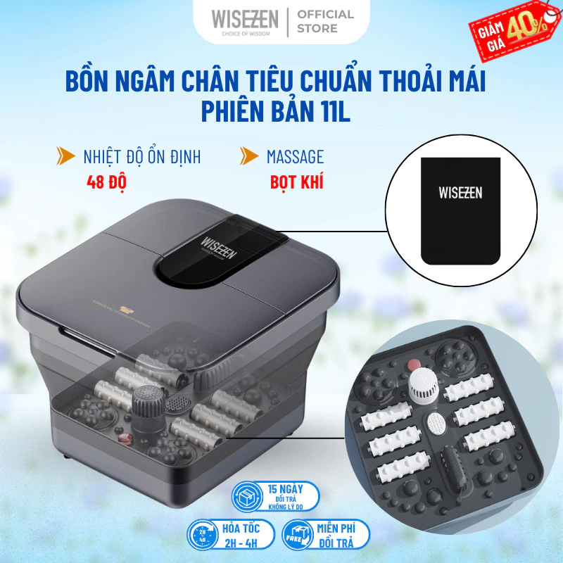 Bồn Ngâm Chân Massage Wisezen Gấp Gọn Bồn Ngâm Cao Cấp Tự Làm Nóng Nước Có Sục Khí Thư Giãn An Toàn Chống Giật