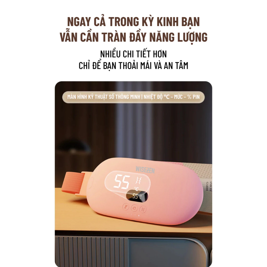 Máy Massage Chườm Bụng Kinh Kèm đai Giúp Làm ấm Giảm đau Bụng Kinh Cho Phụ Nữ đến Kỳ Wisezen Quà Sinh Nhật Cho Nữ