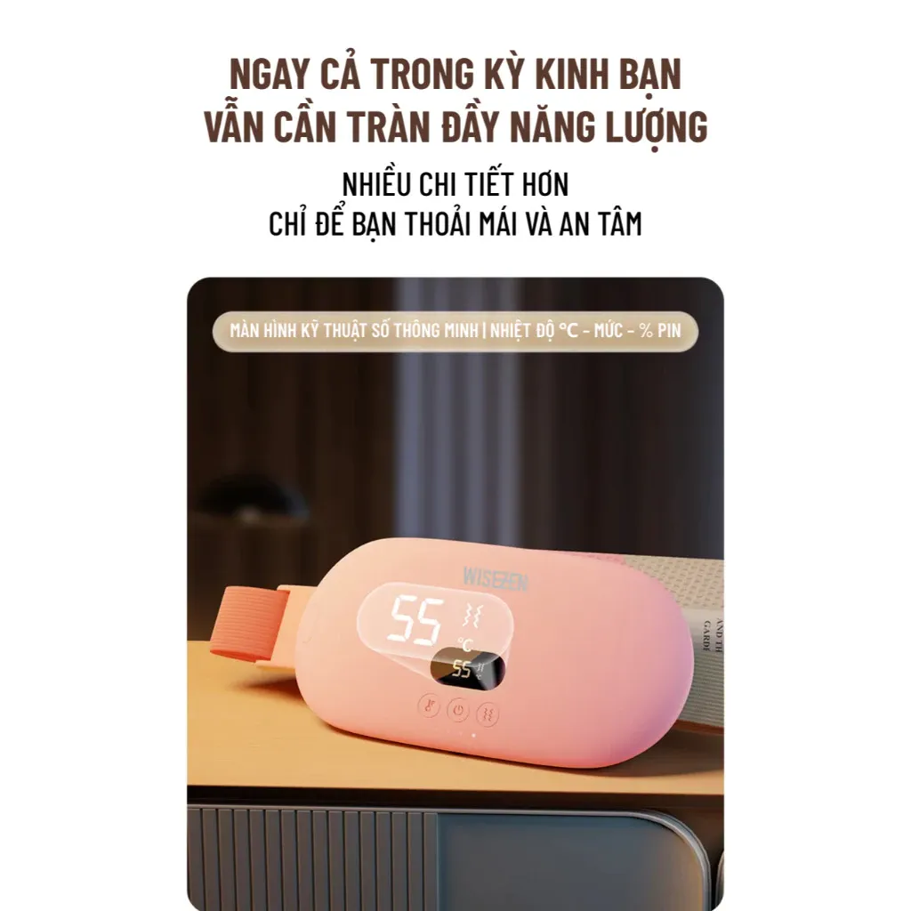 Máy Massage Chườm Bụng Kinh Kèm đai Giúp Làm ấm Giảm đau Bụng Kinh Cho Phụ Nữ đến Kỳ Wisezen Quà Sinh Nhật Cho Nữ