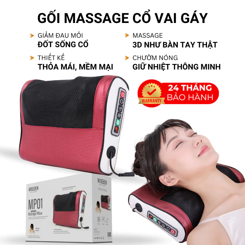 Gối Massage Cổ Vai Gáy Hồng Ngoại 20 Bi đảo Chiều Máy Mát Xa Cổ Vai Gáy Giảm đau Nhức Mỏi Vai Gáy Toàn Thân Thư Giãn
