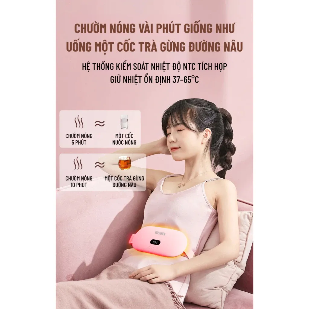 Máy Massage Chườm Bụng Kinh Kèm đai Giúp Làm ấm Giảm đau Bụng Kinh Cho Phụ Nữ đến Kỳ Wisezen Quà Sinh Nhật Cho Nữ