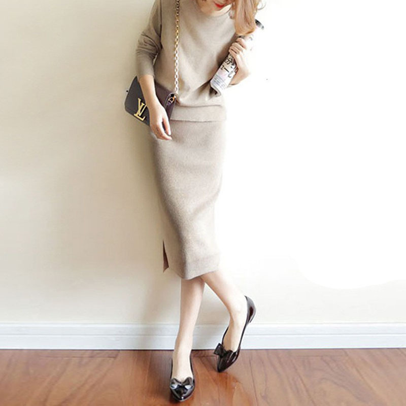 韓系優雅衛衣+包臀半裙套裝（3色）
