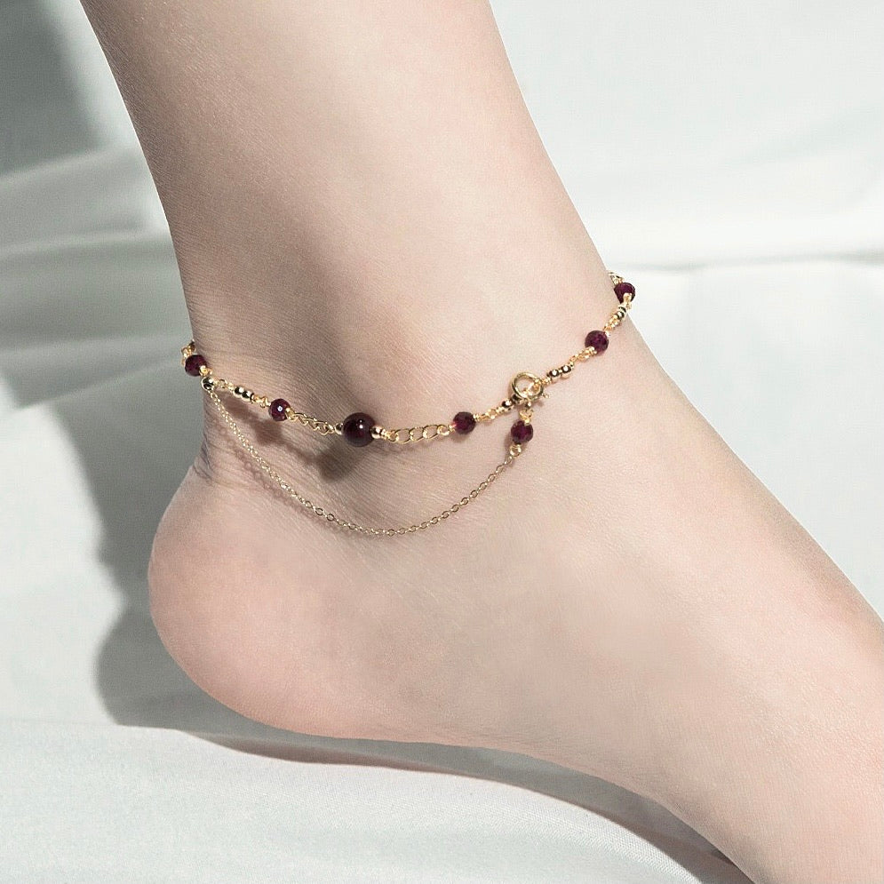 Flower Garnet Anklet