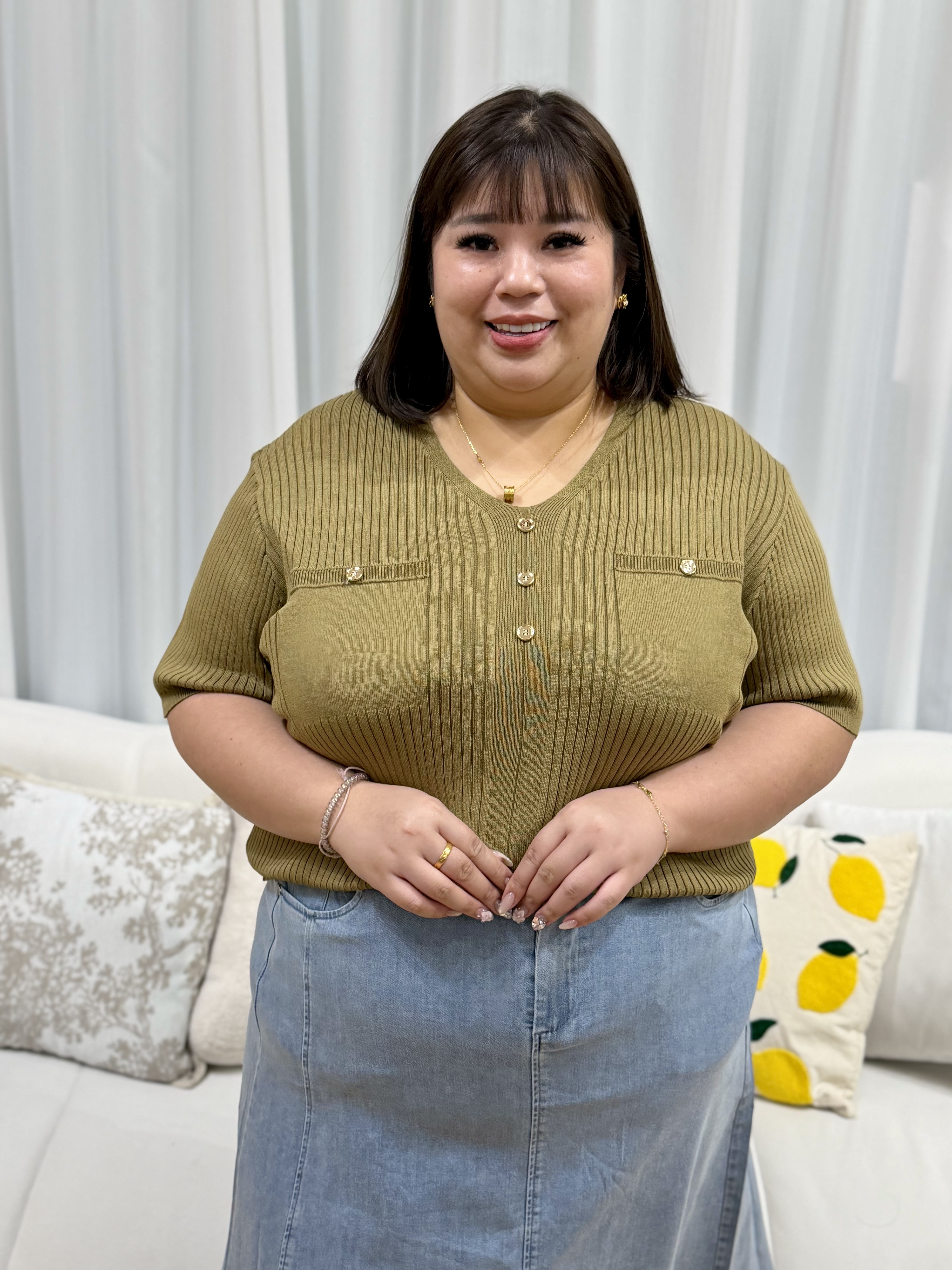 Love+ Olivia Golden Button Soft Knit Top | Plus Size Top