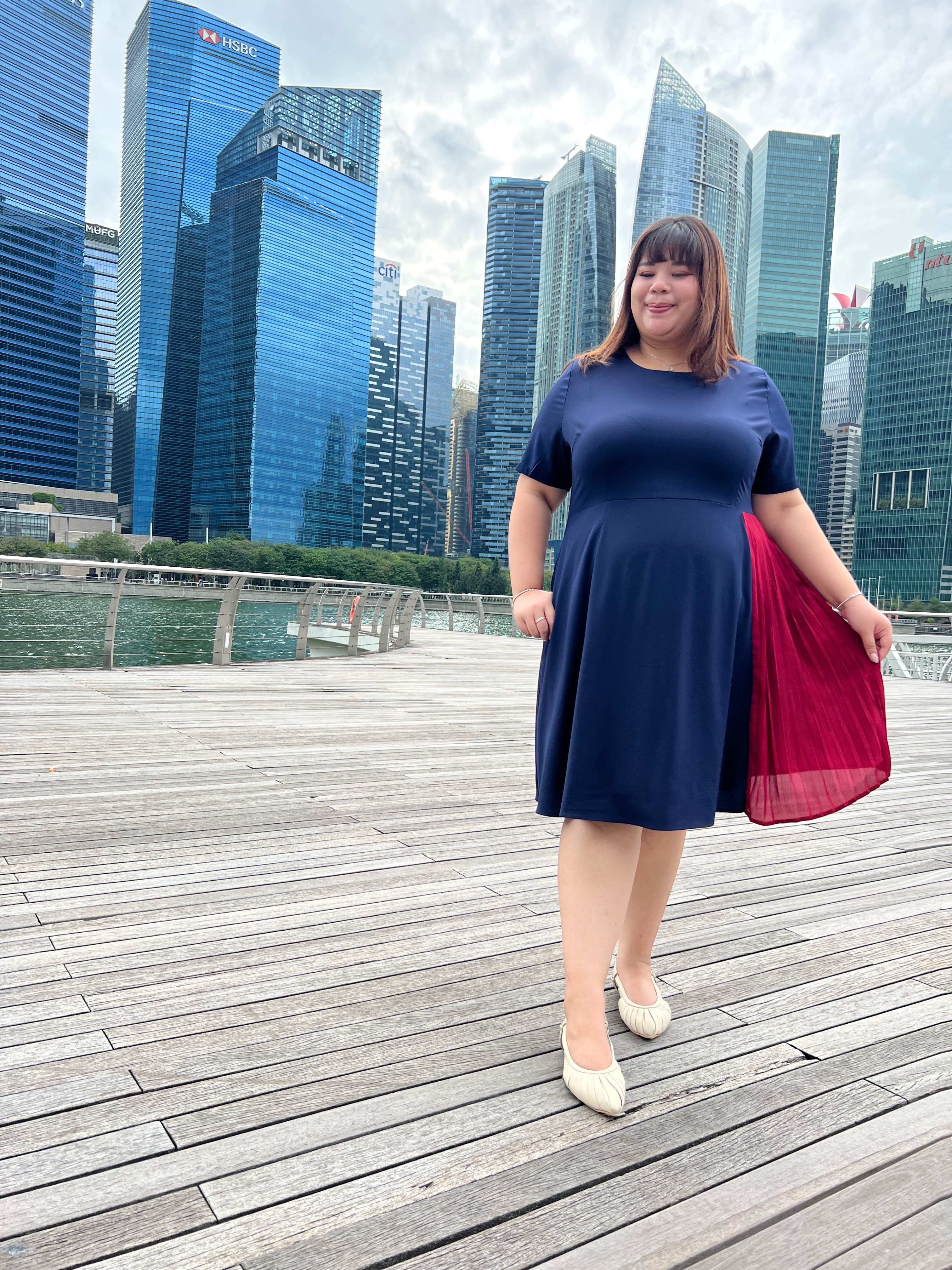 Love+ Navy Laurel Pleats Dress | Plus Size Dress Singapore Love+ Navy Laurel Pleats Dress | Plus Size Dress Singapore