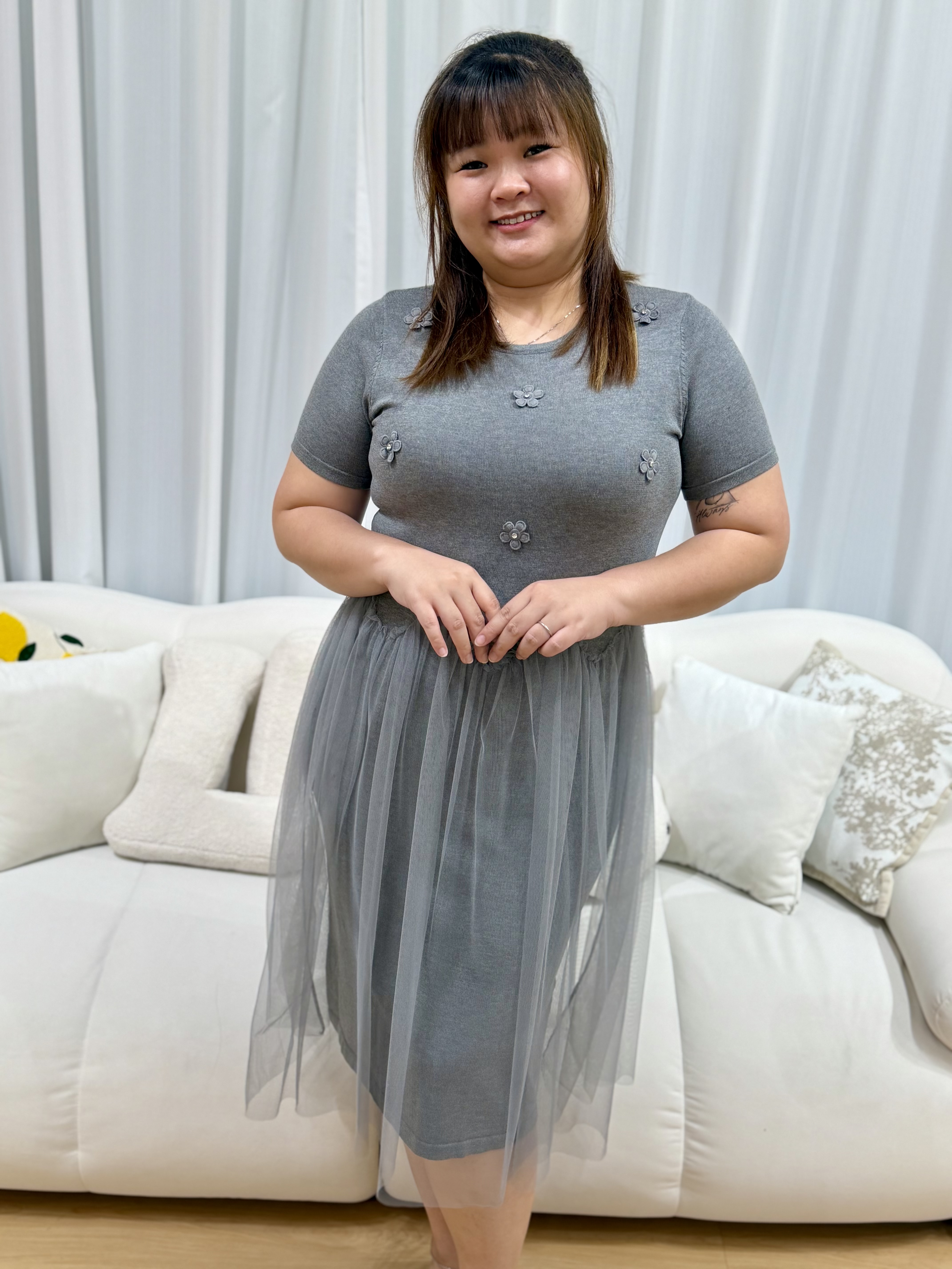 3D Floral Tullie Mesh Dress | Plus Size Dress