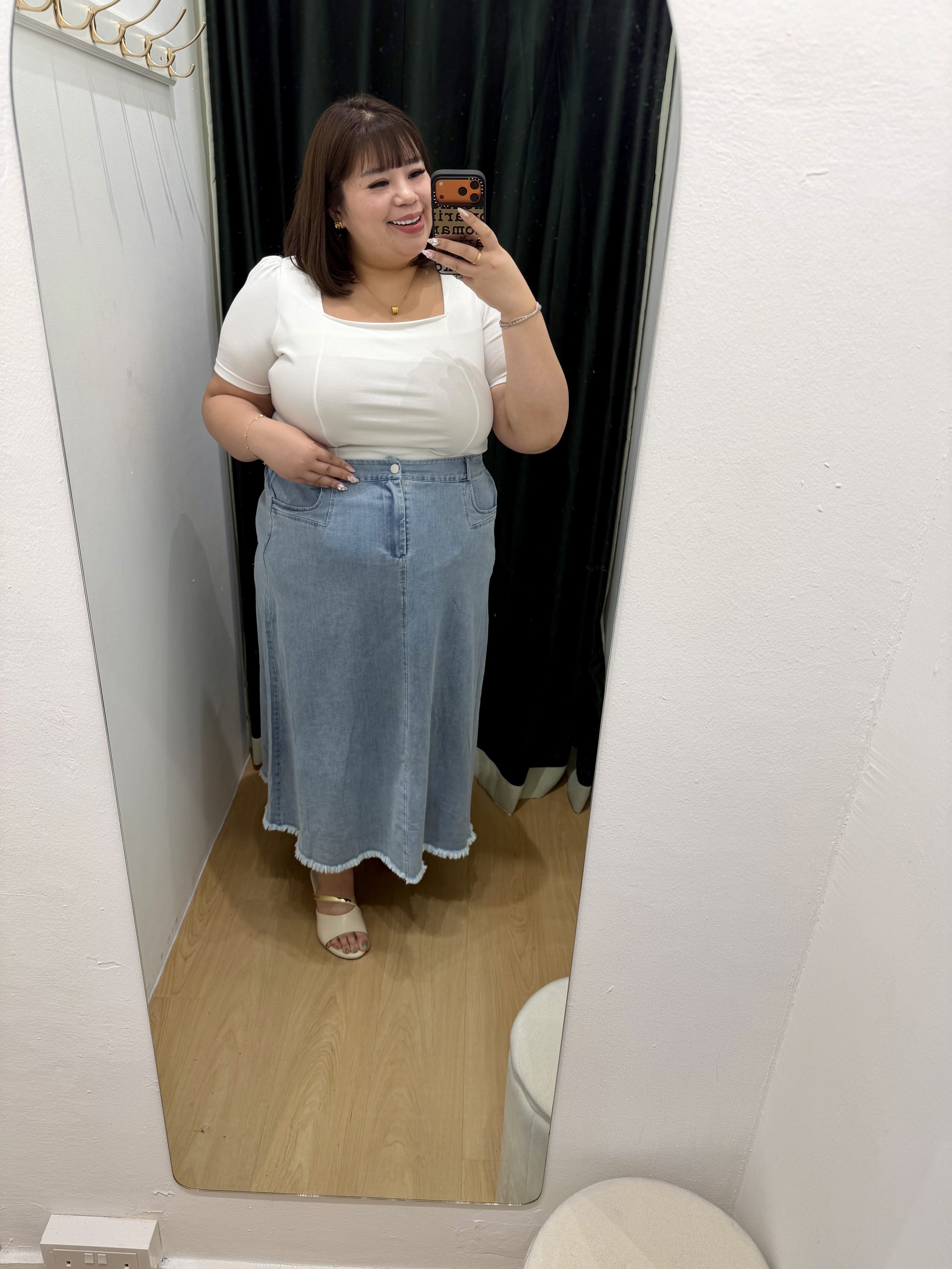 Love+ Jisuyo Frey Denim Skirt #1862 | Plus Size Skirt