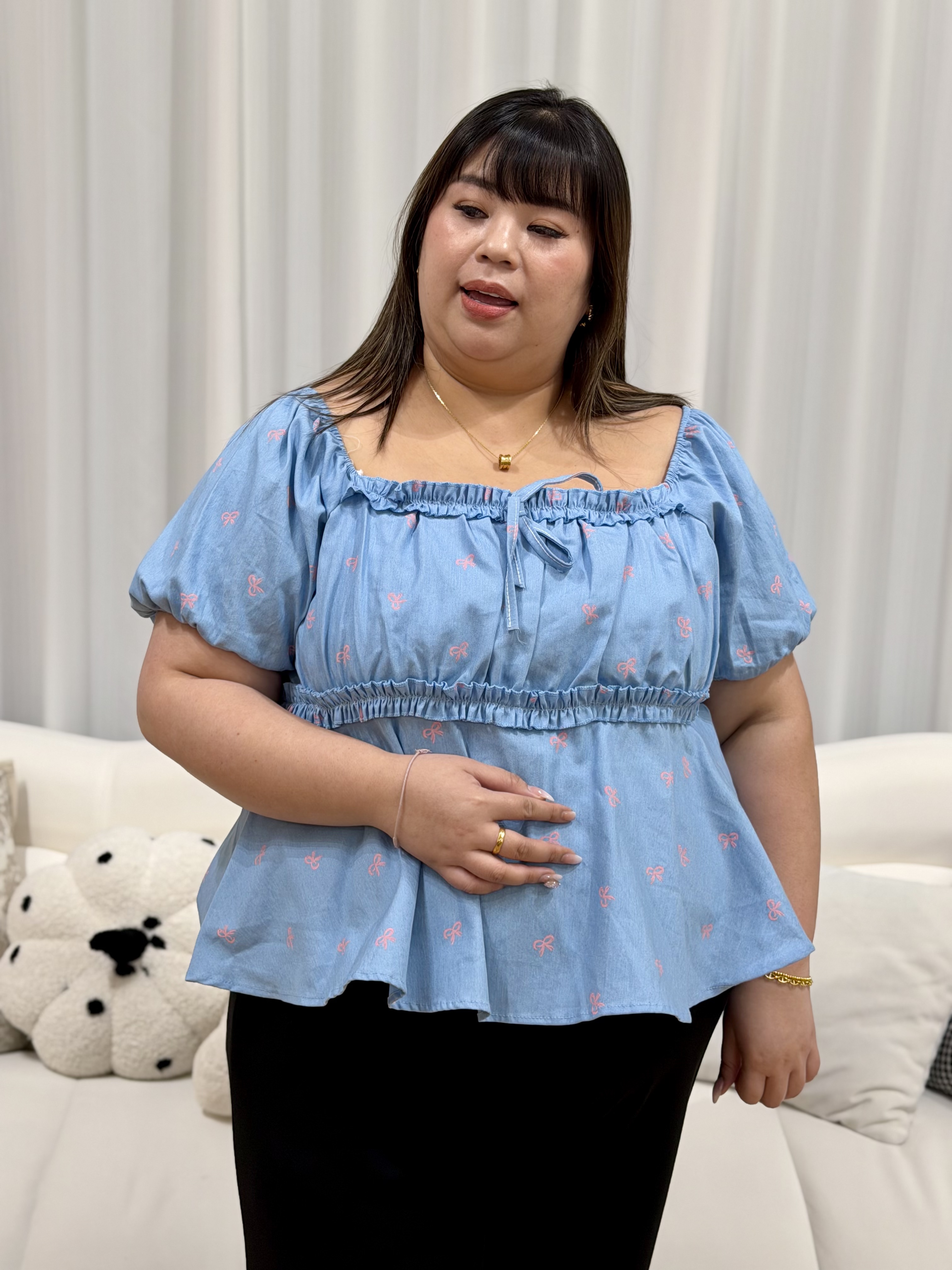 Pink Ribbon Denim Peplum Top | Plus Size Top