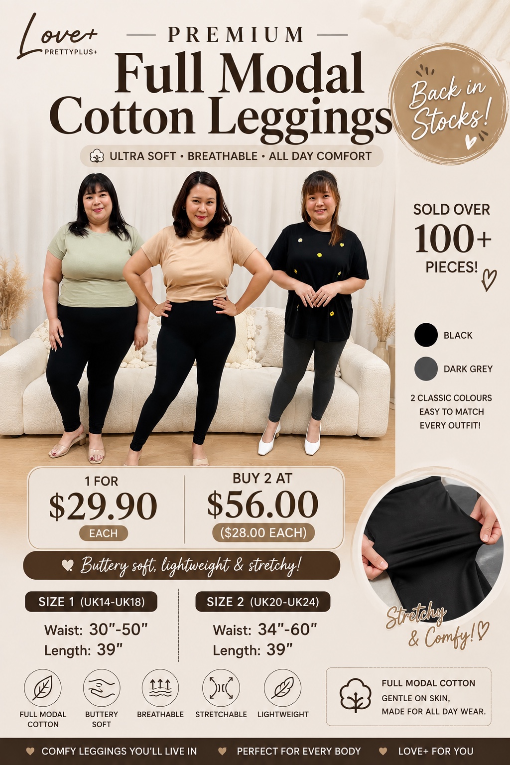 Love+ Premium Full Modal Cotton Legging | Plus Size Legging