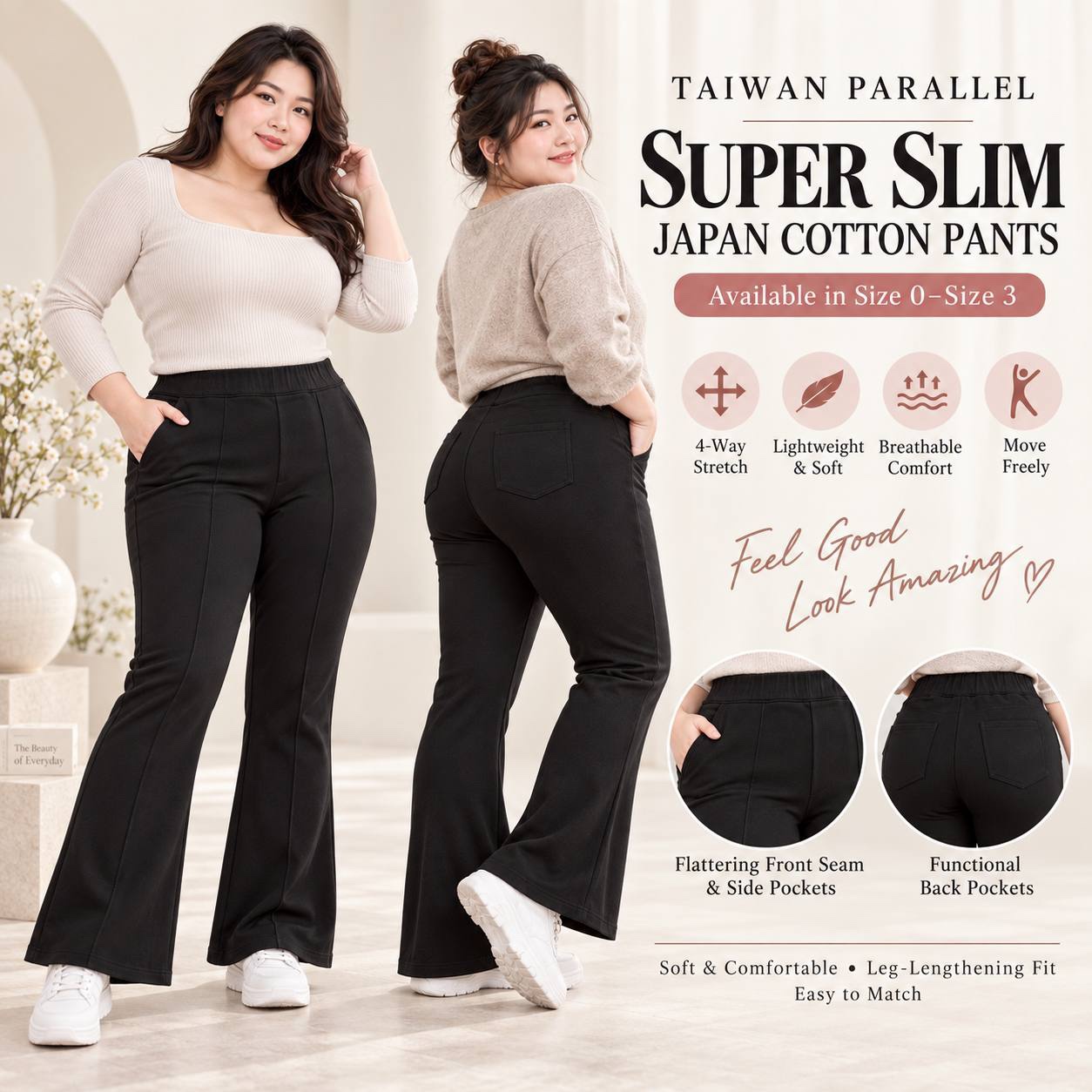 Lana Parallel Super Slim Fit Japan Cotton Pants | Plus Size Pants