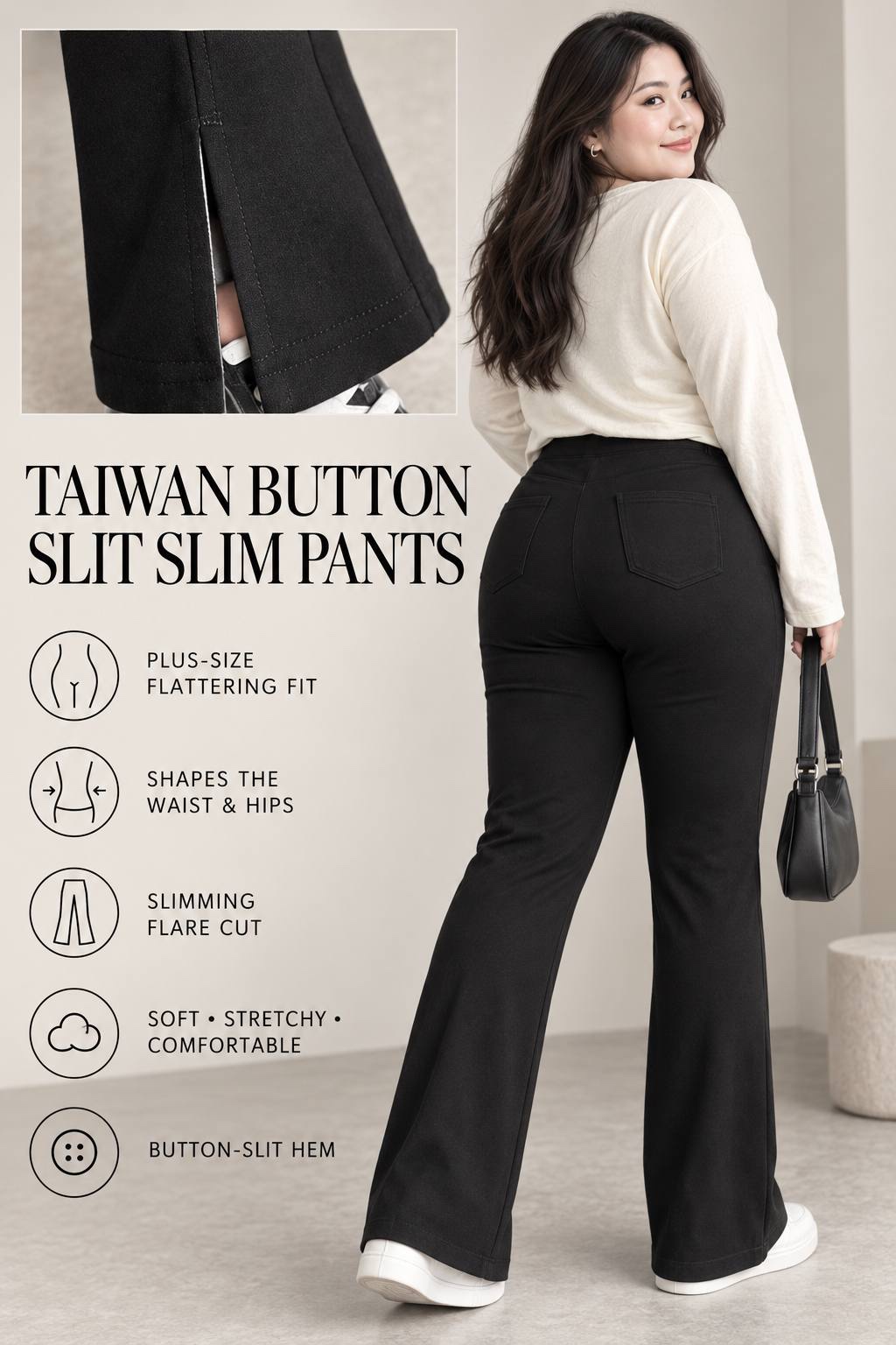 Luna Button Super Slim Fit Japan Cotton Slit Pants | Plus Size Pants