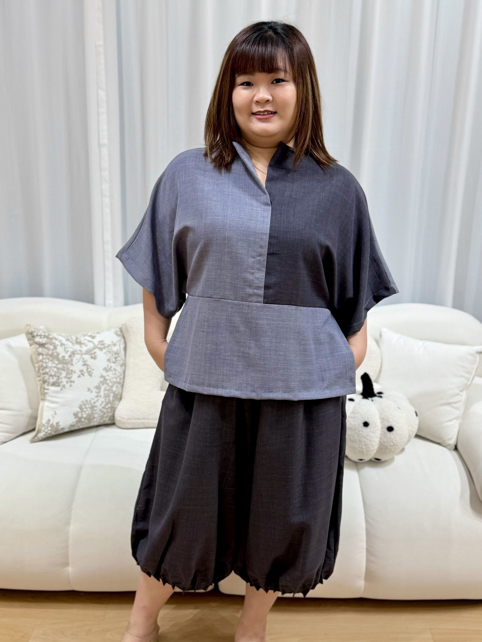 Love+ Eunen Duo-tone Linen Top | Plus Size Korean Top