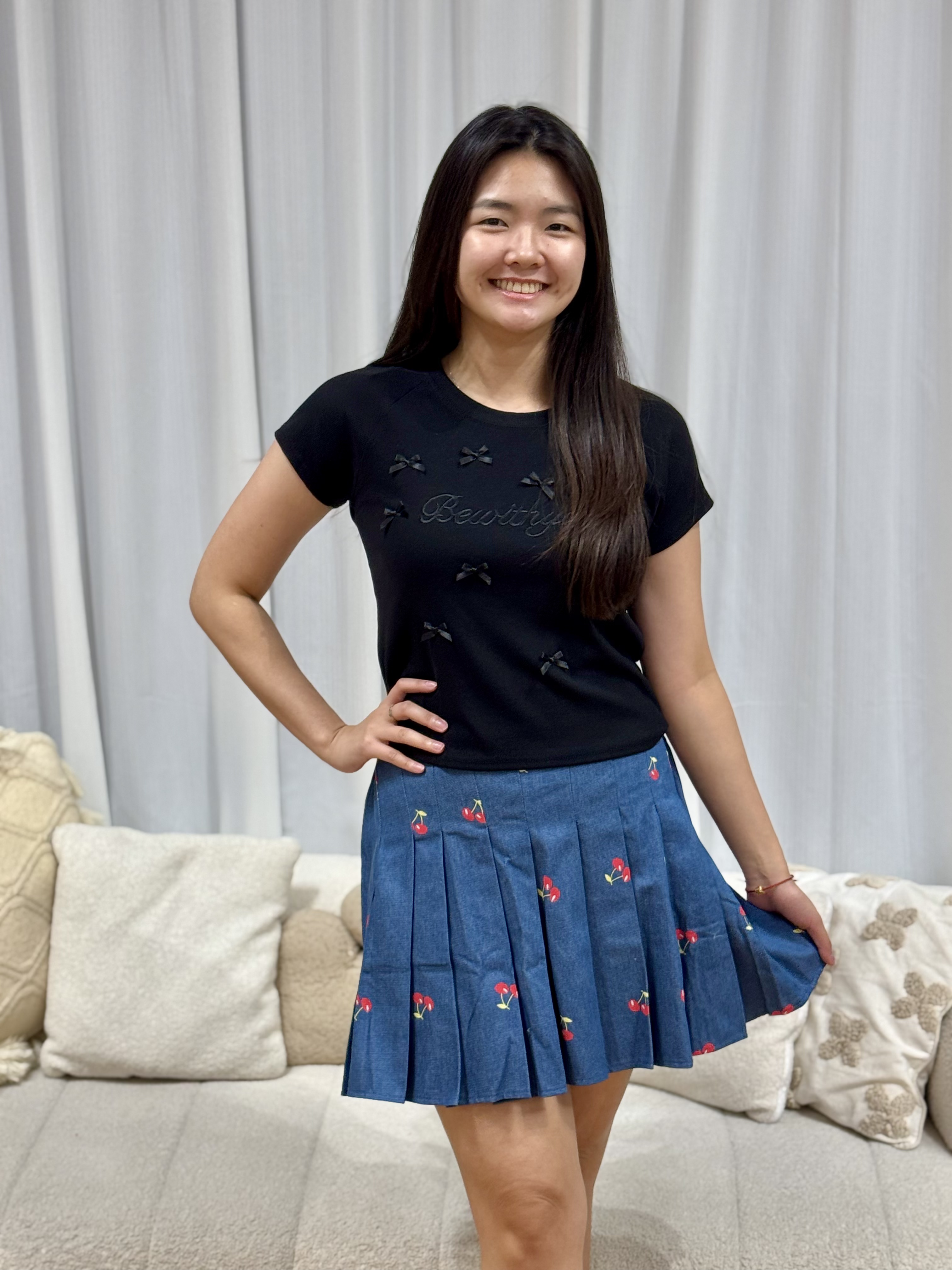 Pleated Cherry Denim Skirts | Plus Size Skorts