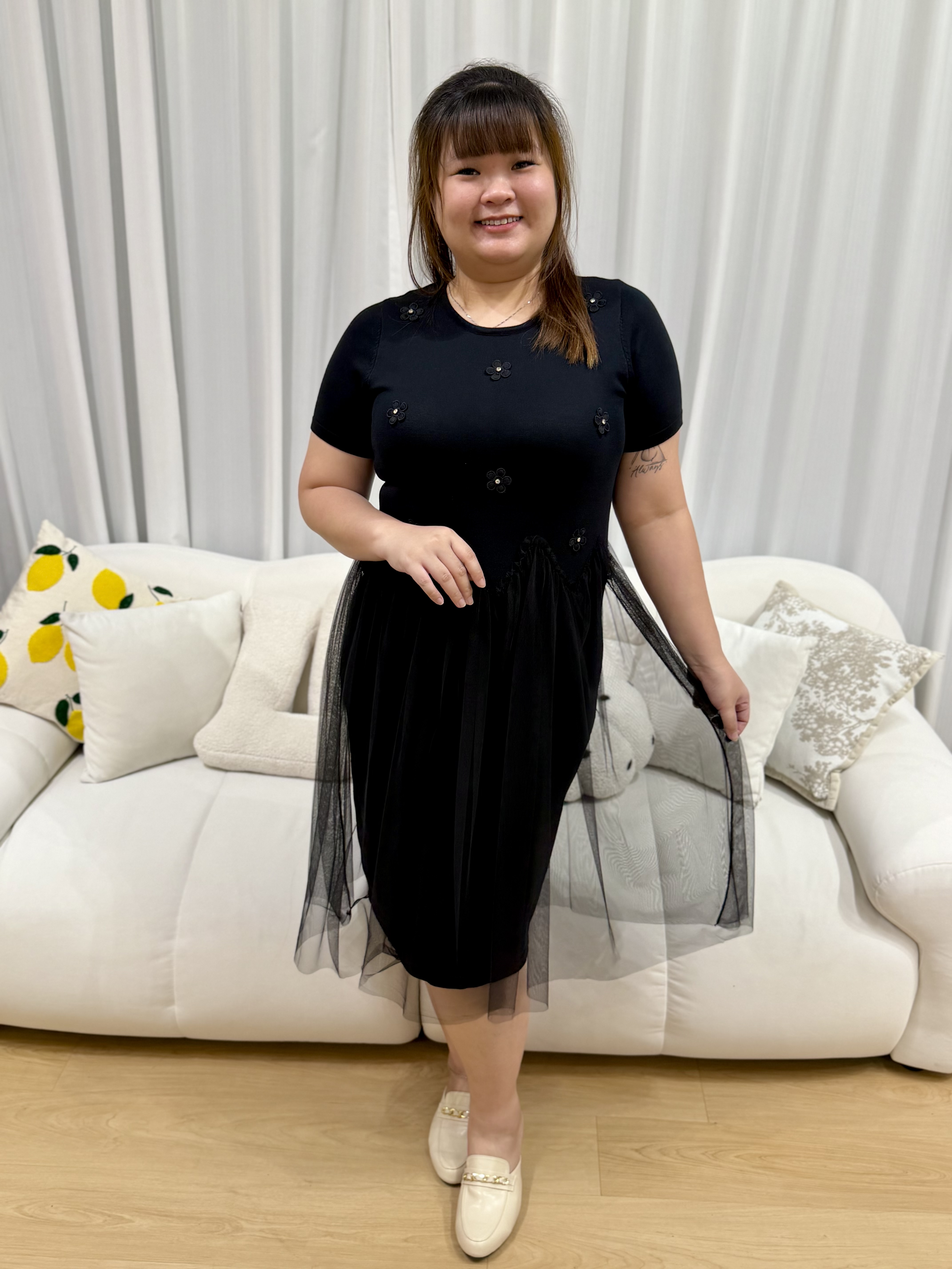 3D Floral Tullie Mesh Dress | Plus Size Dress