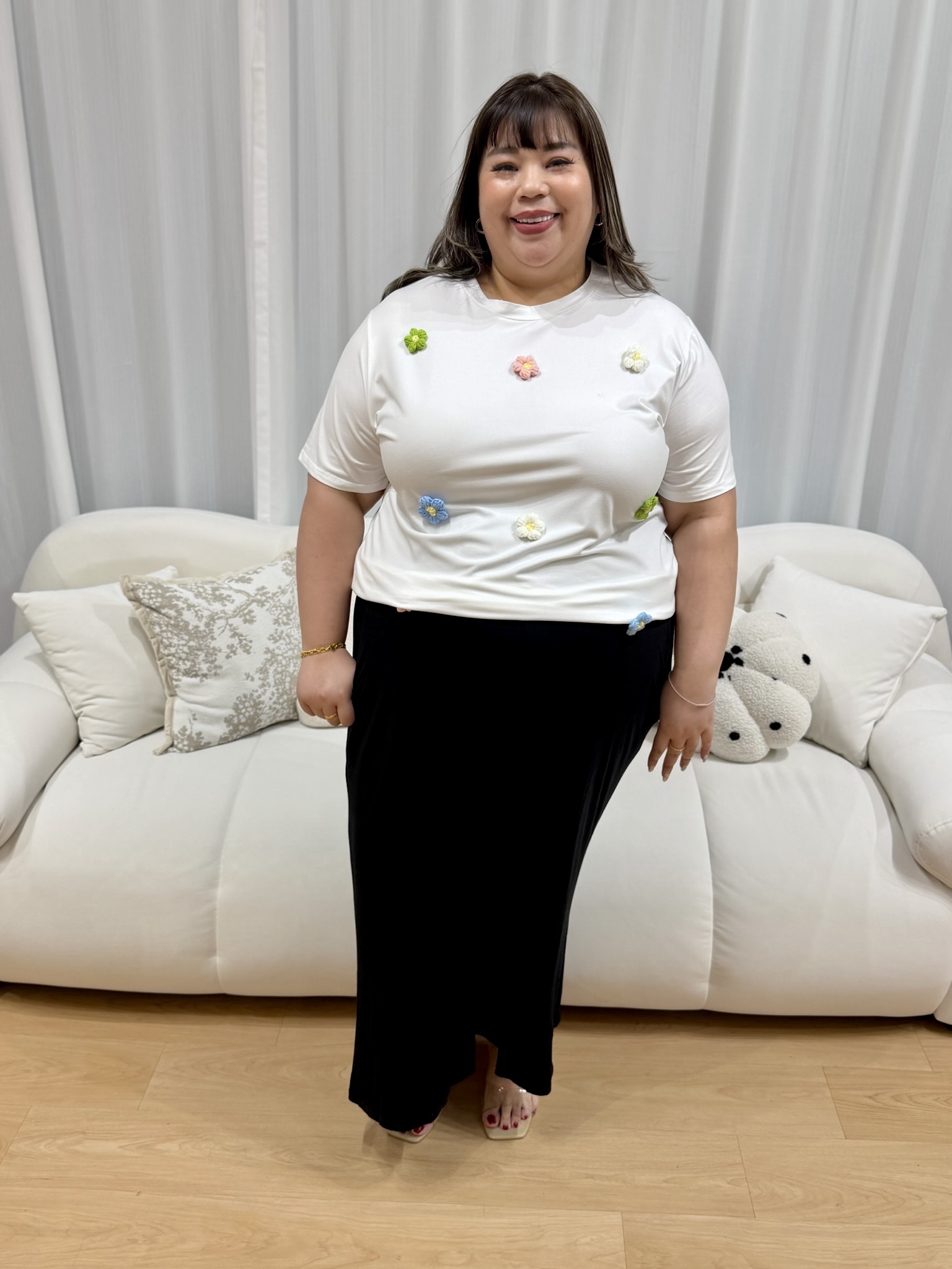 White Bubble Floral Top | Plus Size Top