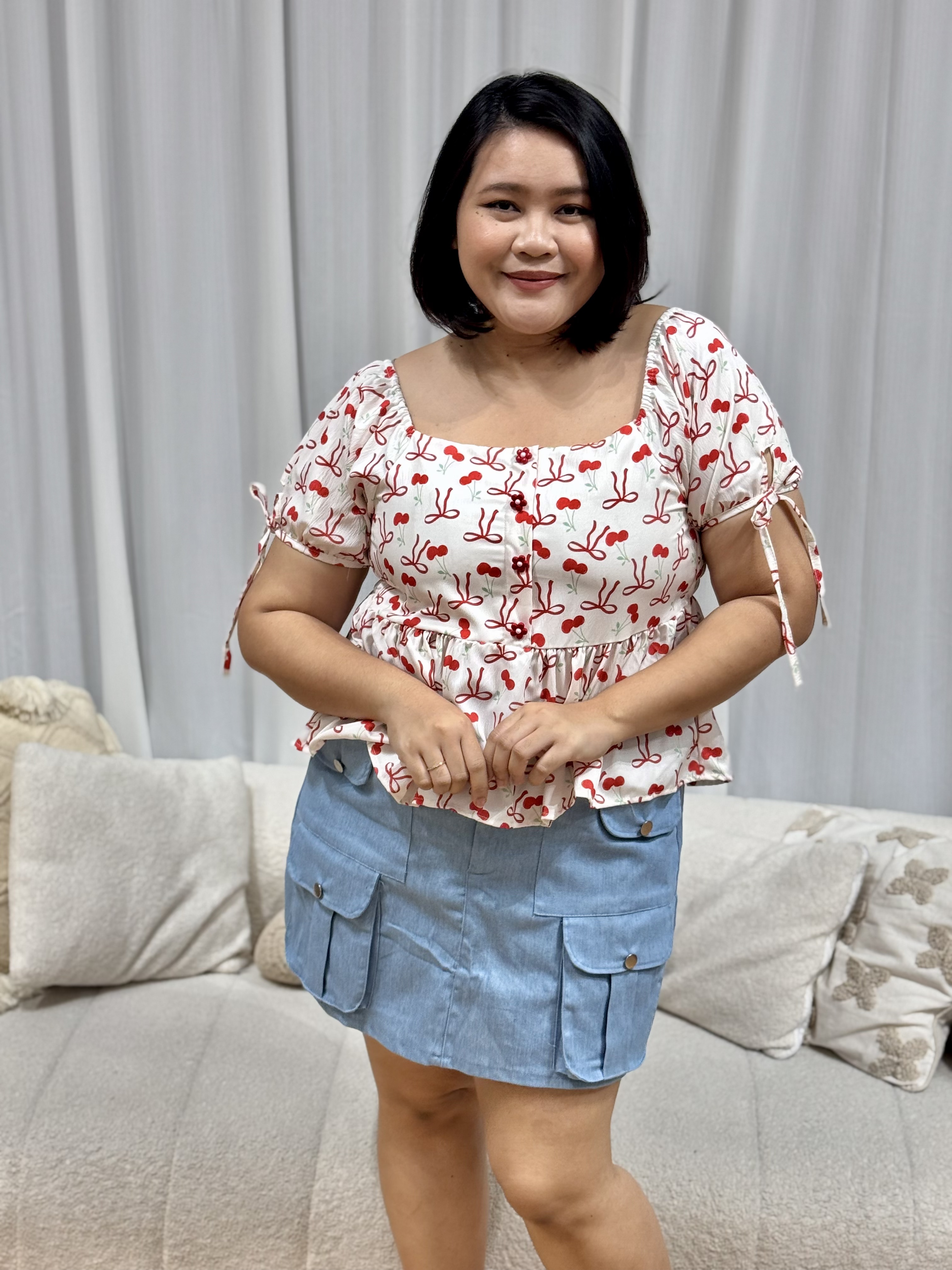 Tiara Duo Ribbon Cherry Top | Plus Size Top