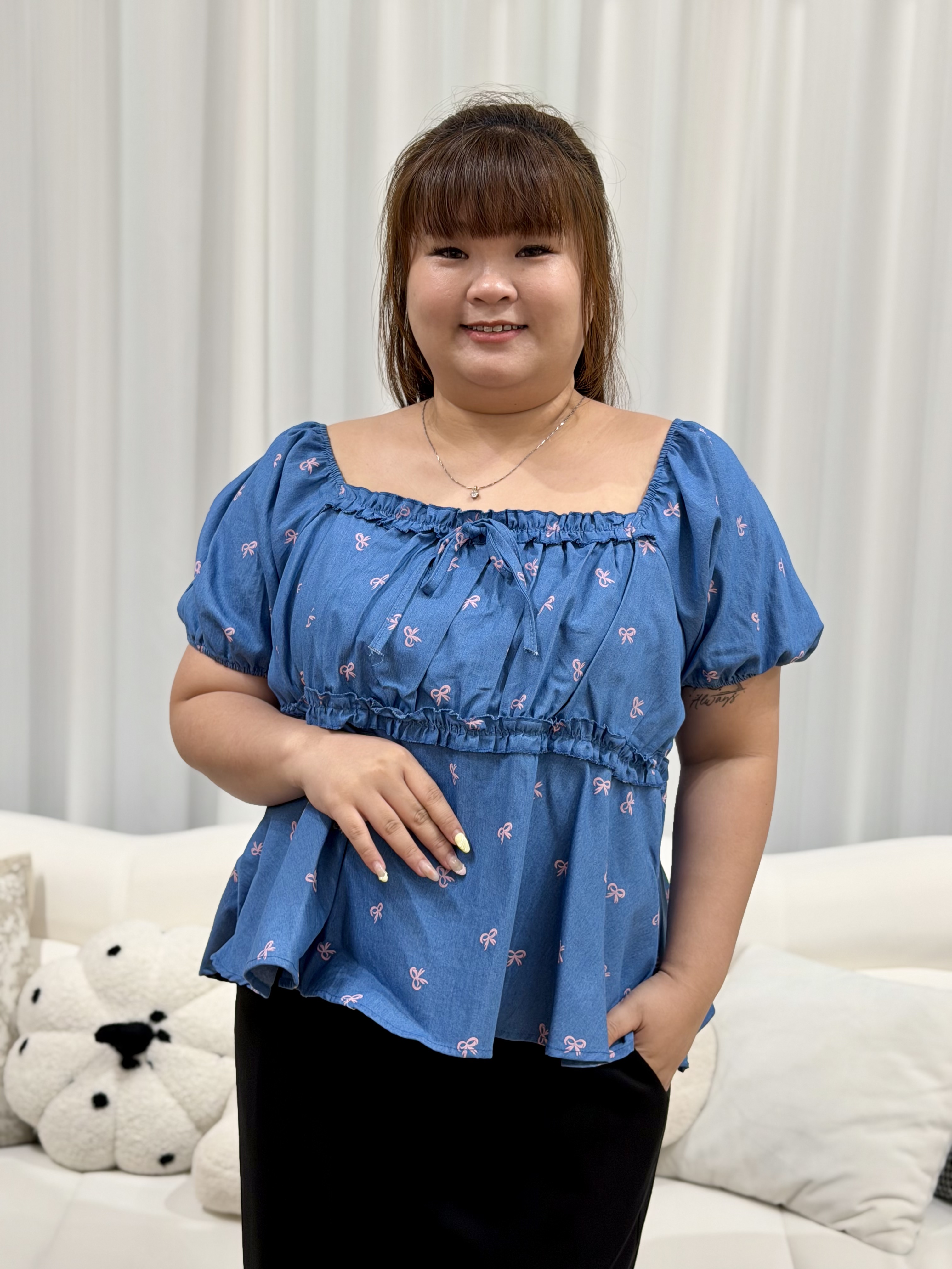 Pink Ribbon Denim Peplum Top | Plus Size Top