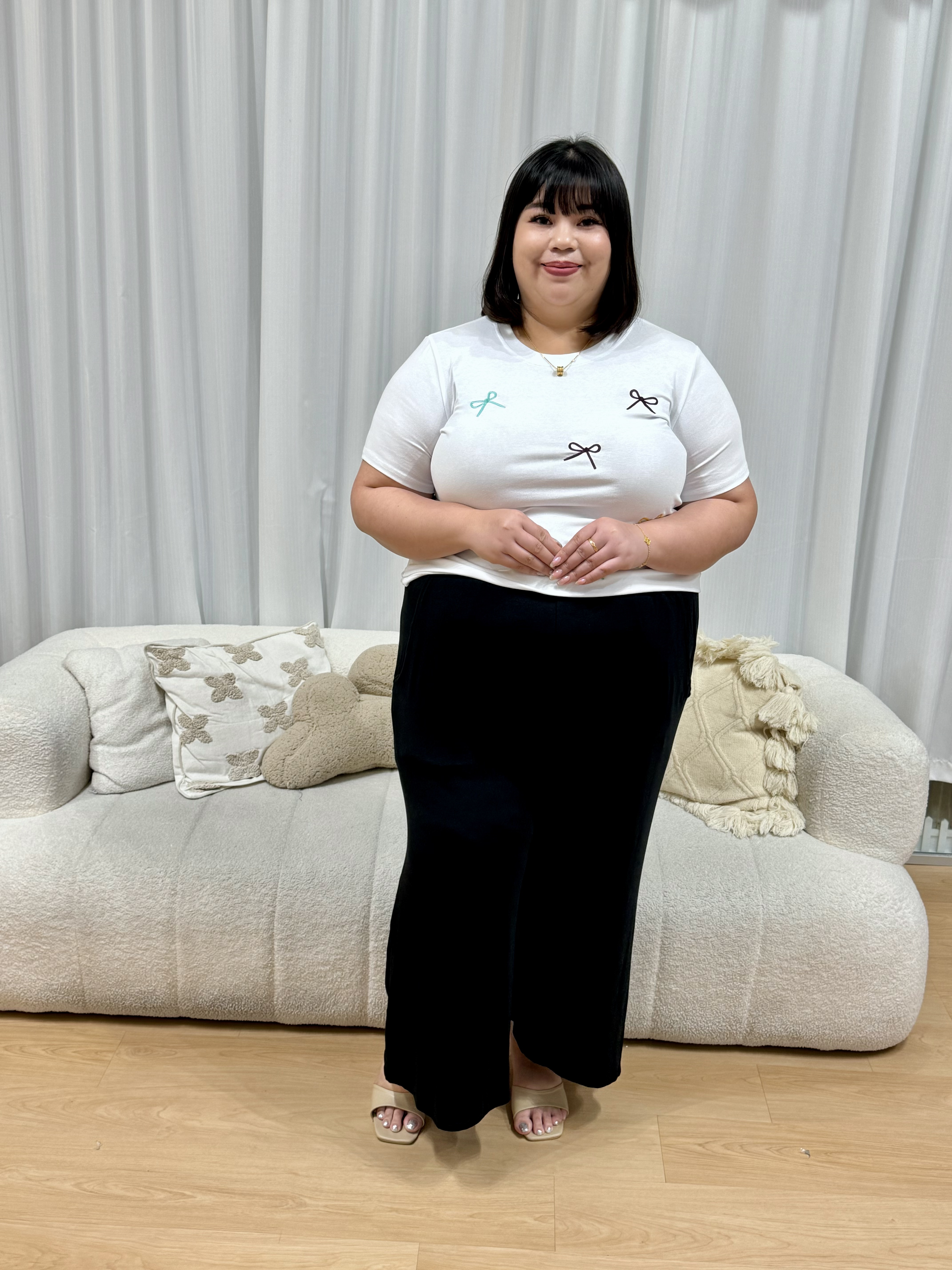 Korean Ribbon Embossed T-Shirt | Plus Size T-Shirt