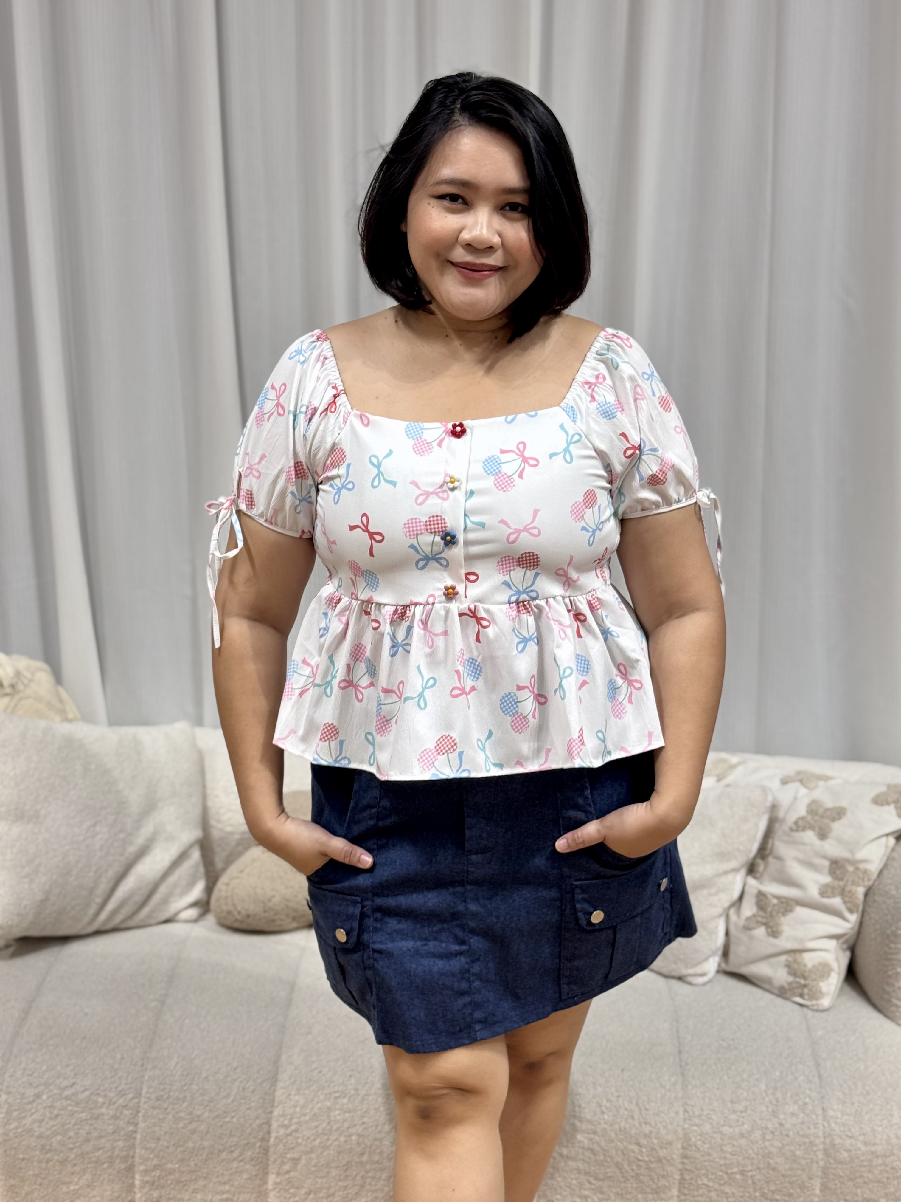 Tiara Checkered Cherry Ribbon Top | Plus Size Top