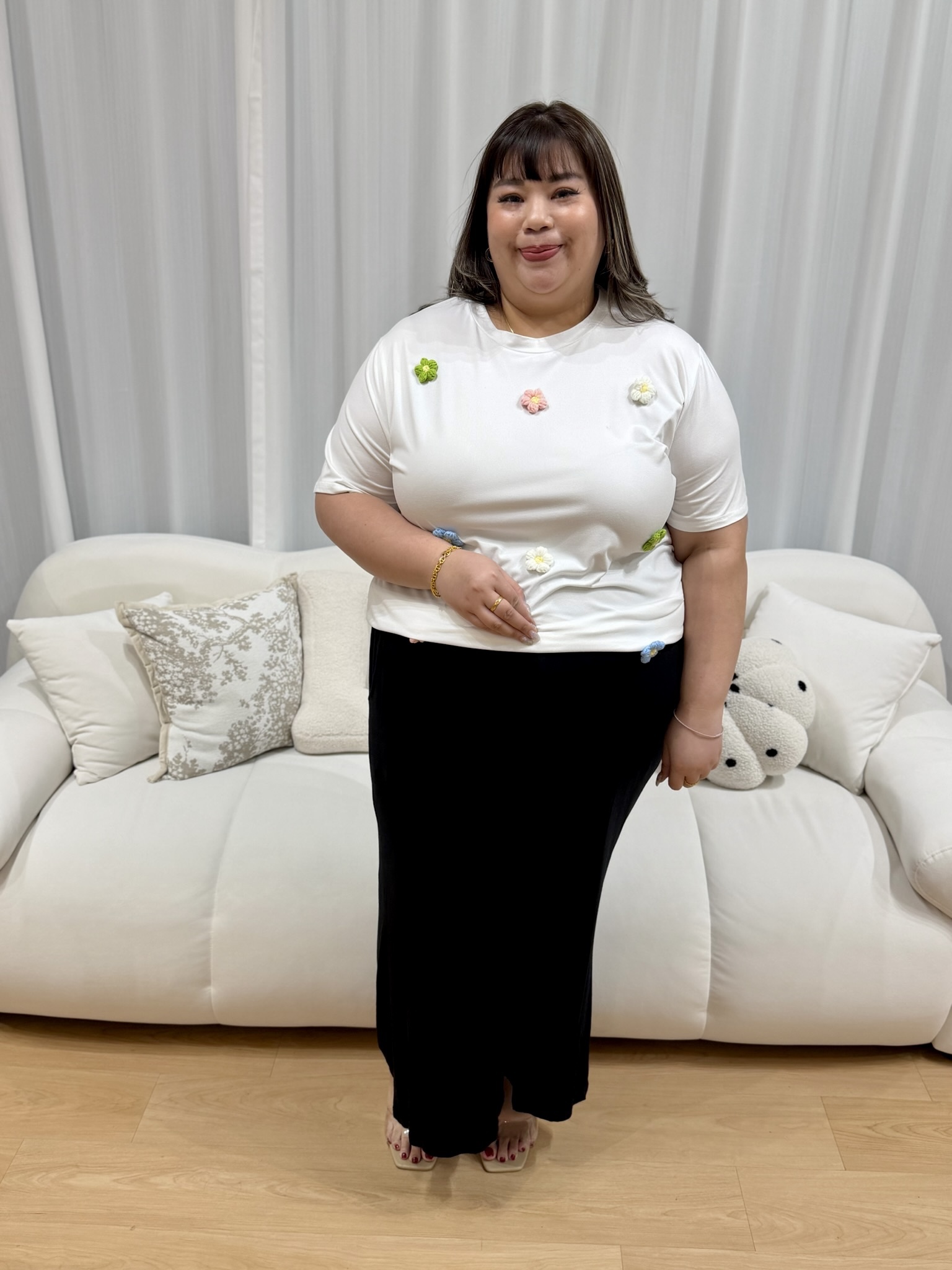 White Bubble Floral Top | Plus Size Top