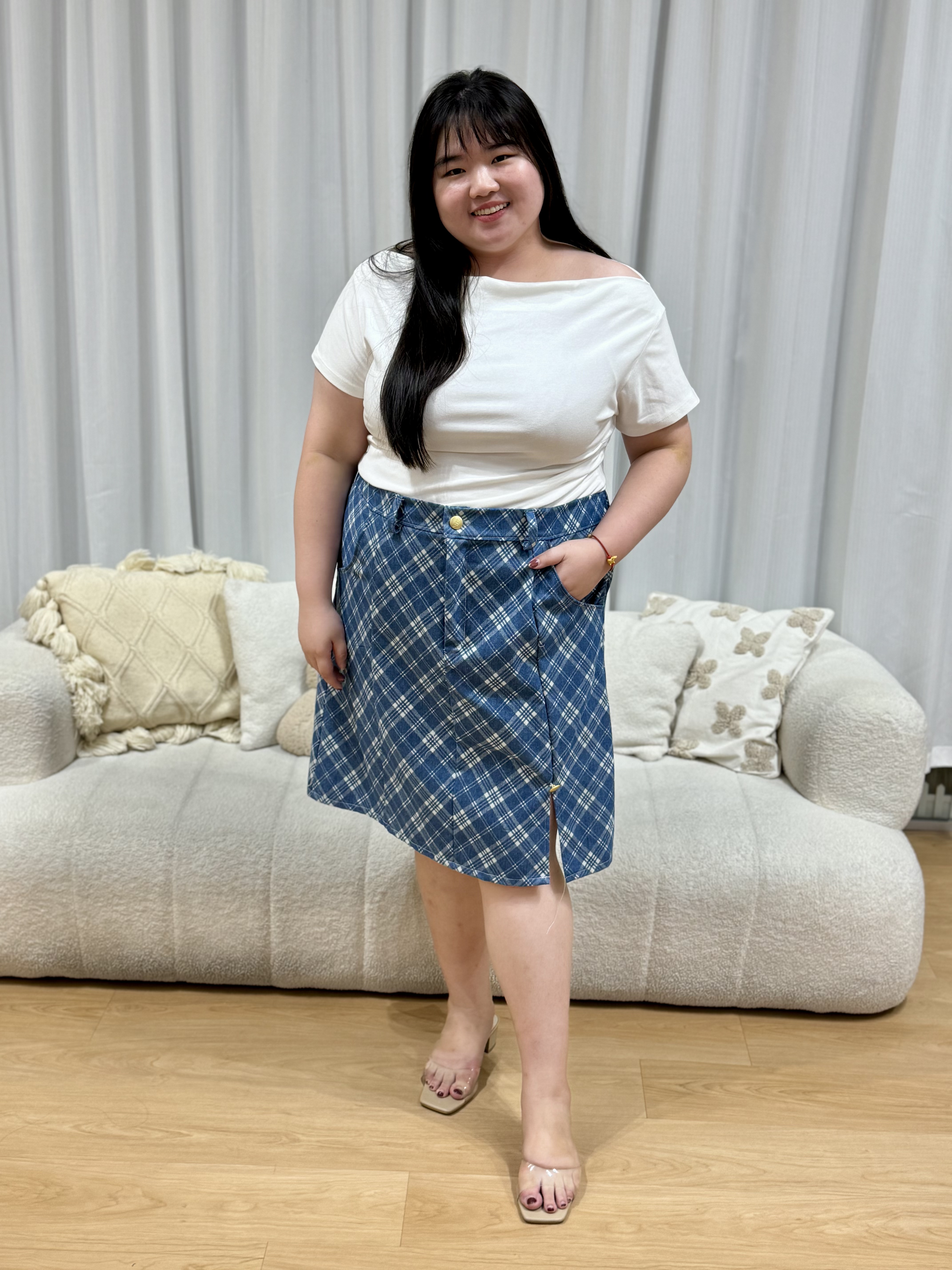 Ruby Checkered Denim Skirt | Plus Size Skirt