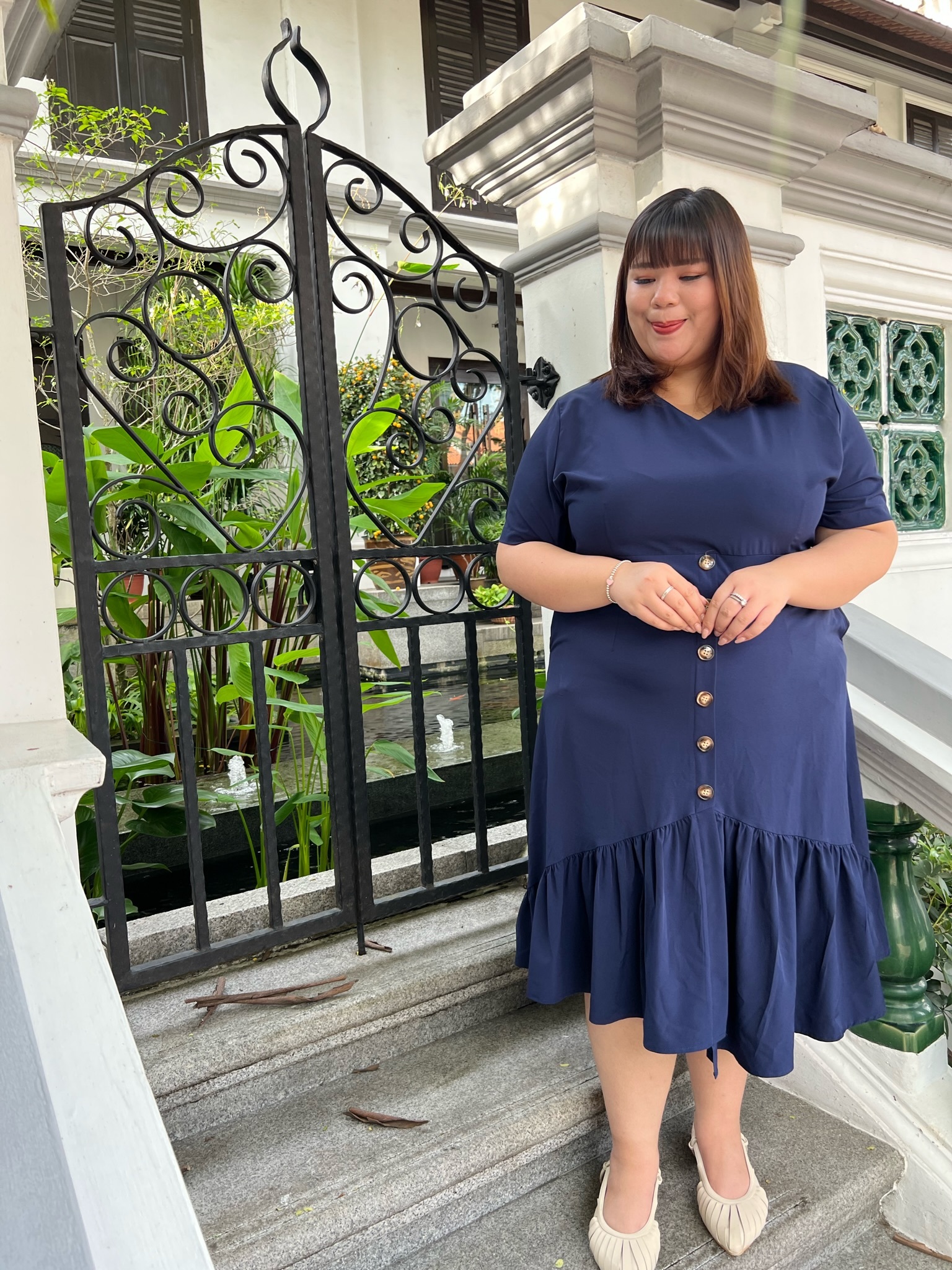 Love+ Kimmy Navy Buton Dress | Plus Size Dress Singapore
