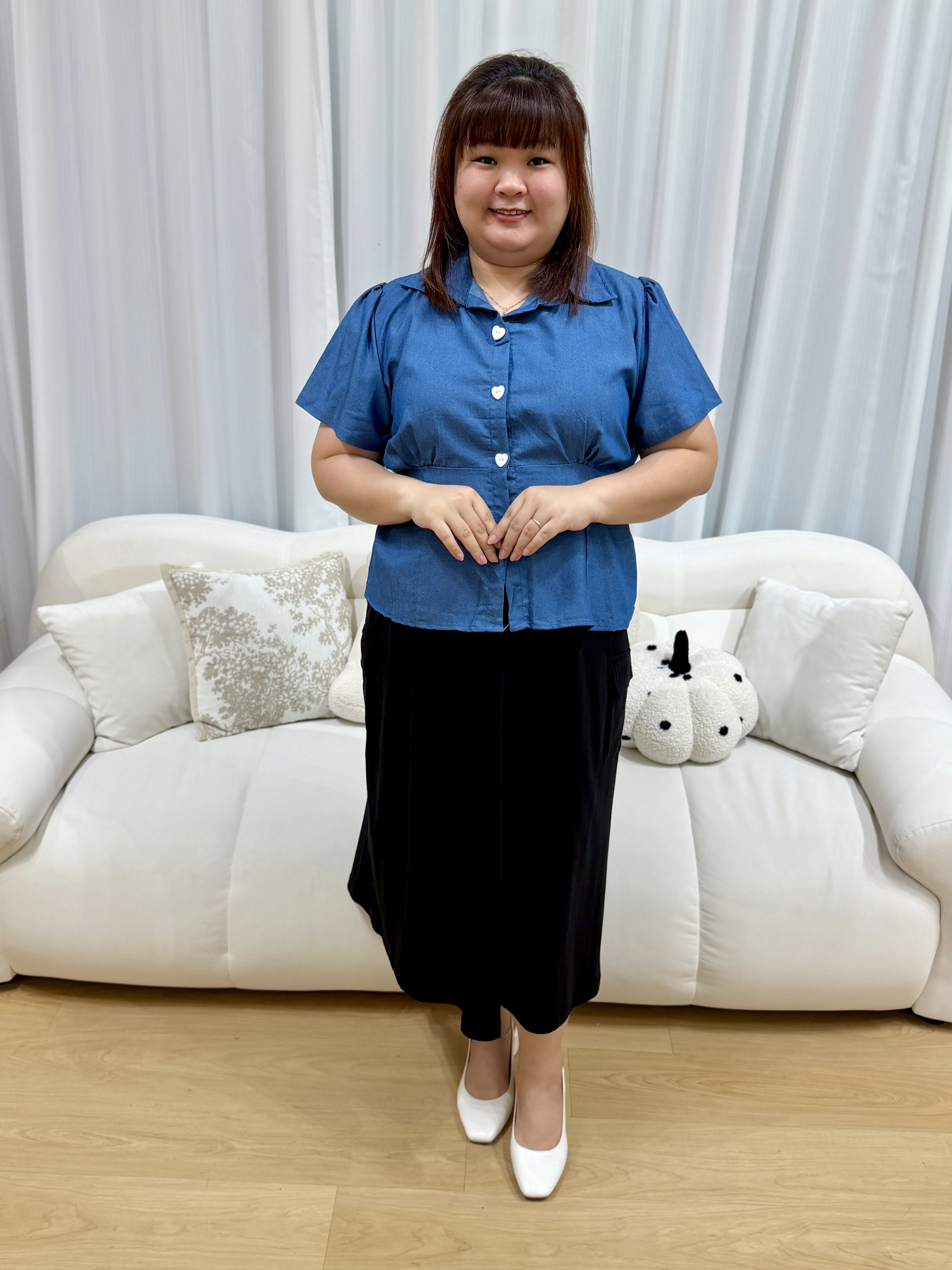 Solid Coquette Love Heart Collared Shirt | Plus Size Shirt