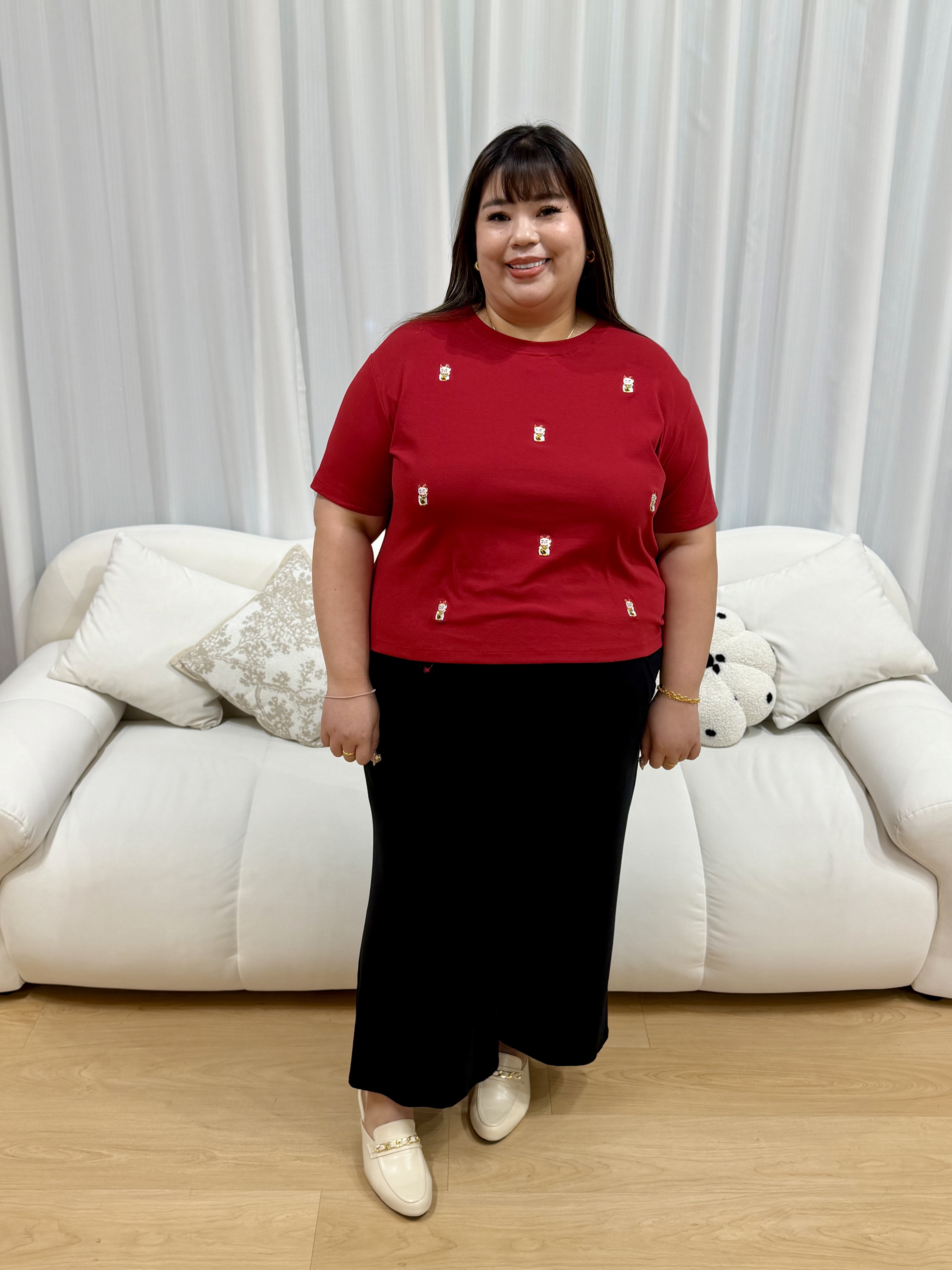 Love+ (Multiple) Maneki-Neko Cat Ladies Premium Cotton Top | Plus Size Top