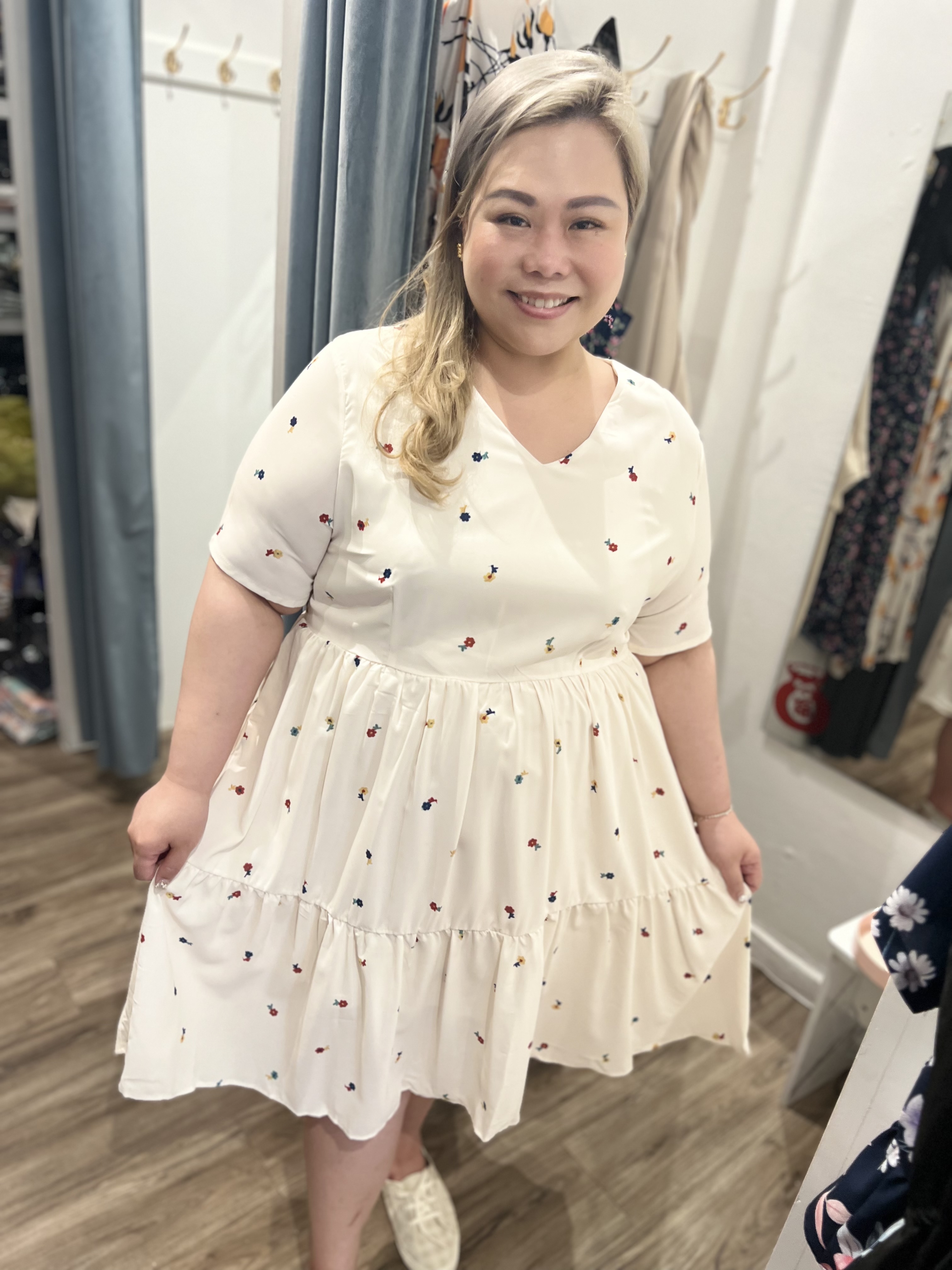Love+ Alexia Beige Floral Babydoll  Dress |Plus Size Dress
