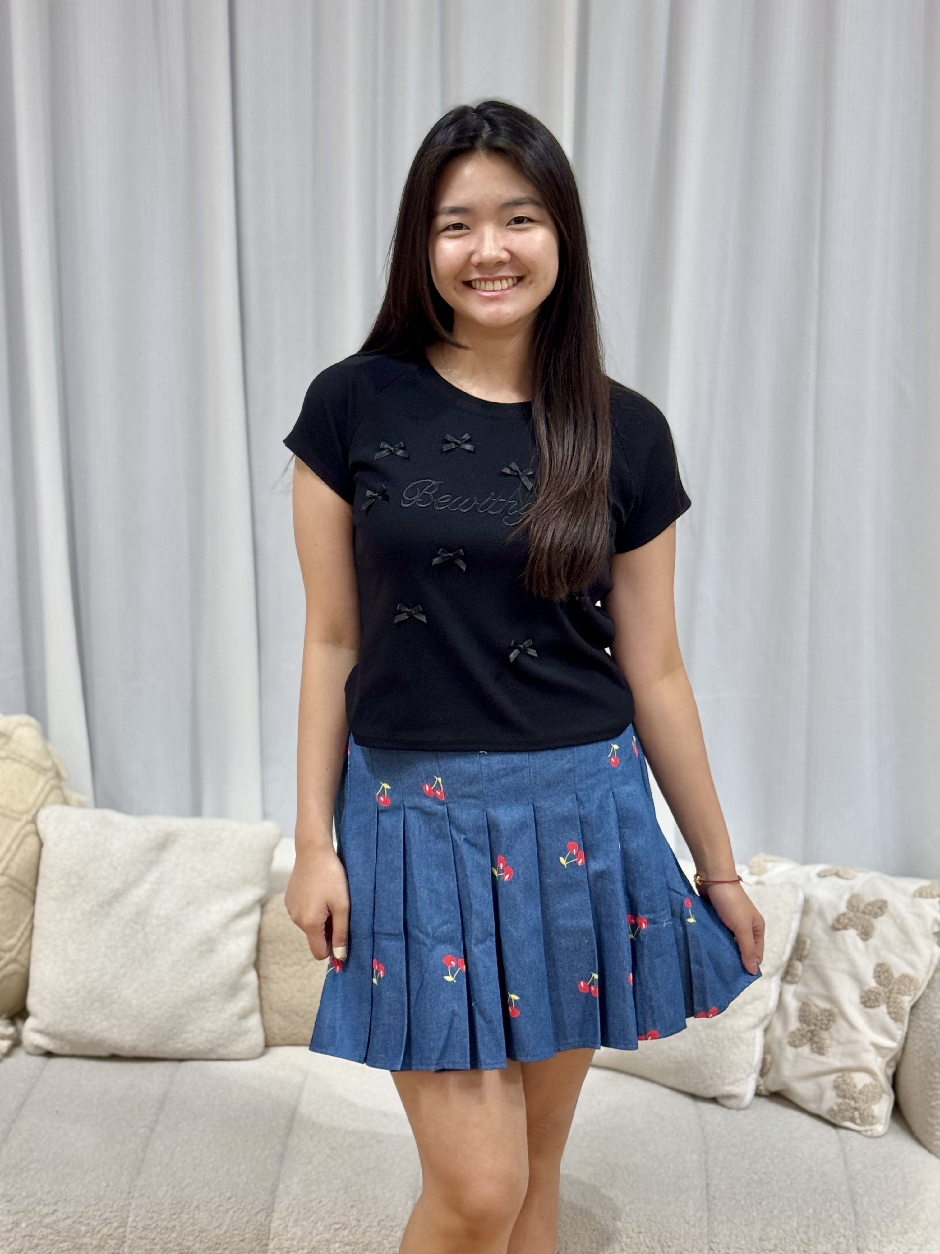 Pleated Cherry Denim Skirts | Plus Size Skorts
