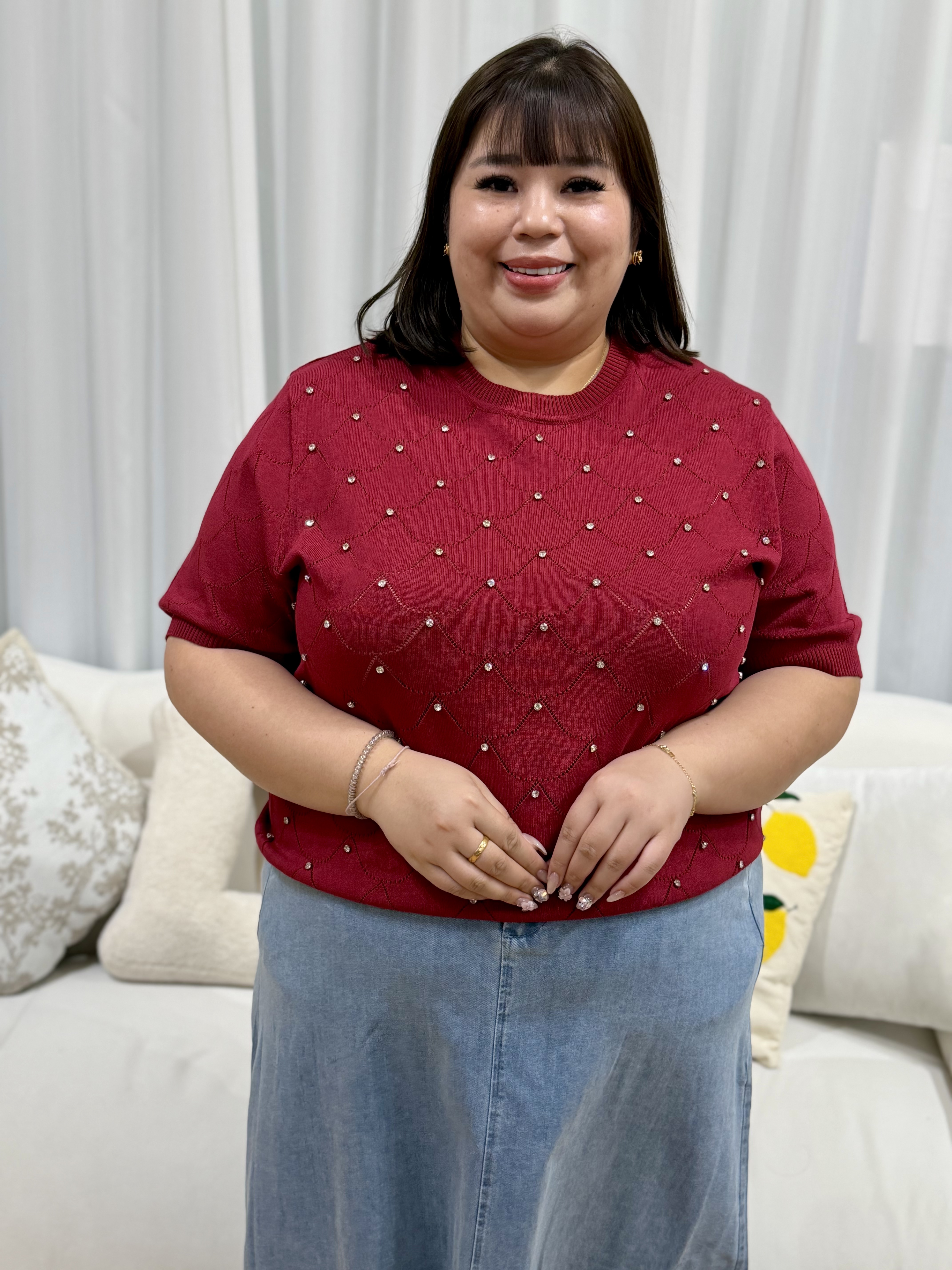 Diamond Studs Soft Knit Top | Plus Size Top