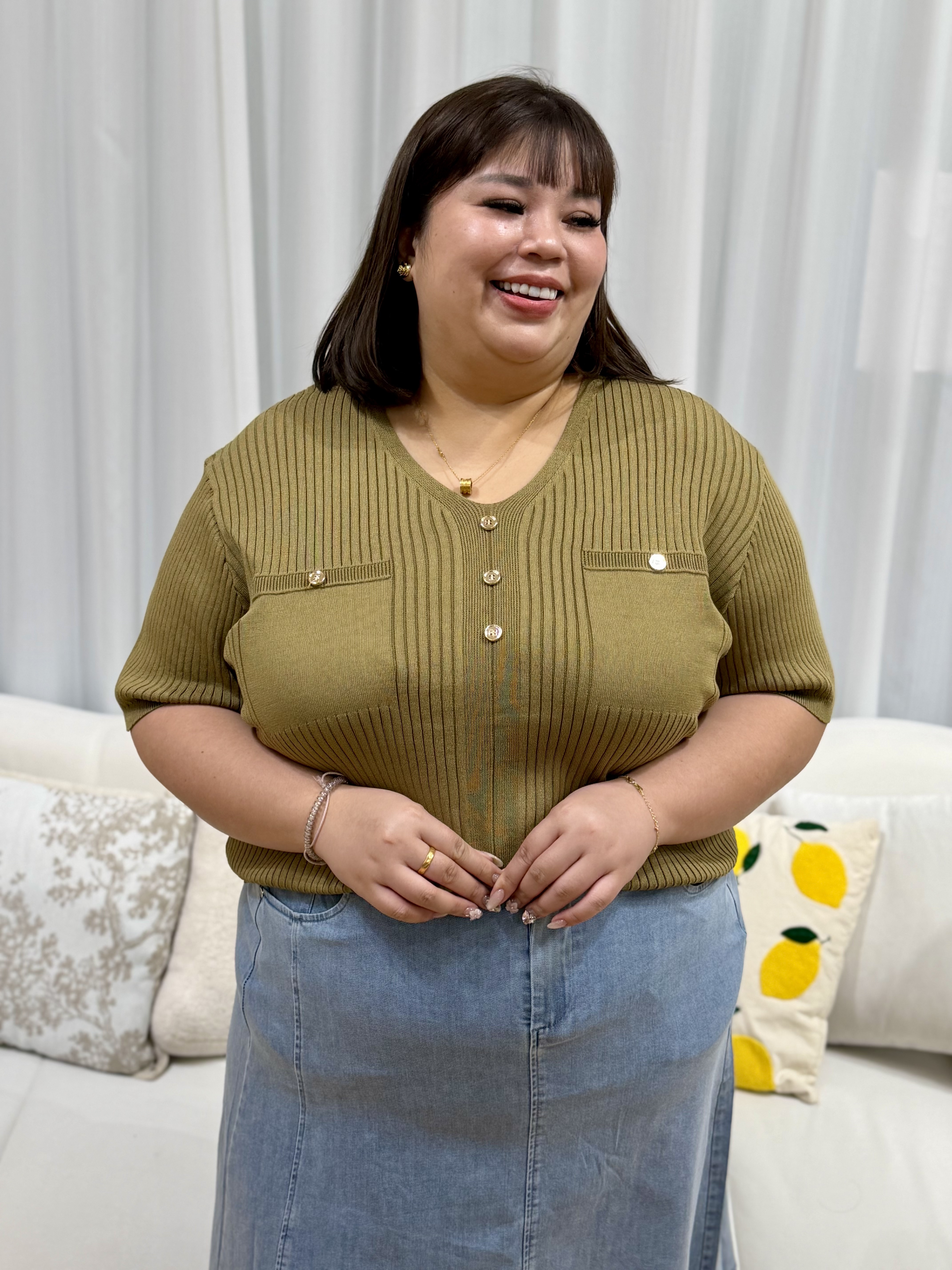 Love+ Olivia Golden Button Soft Knit Top | Plus Size Top