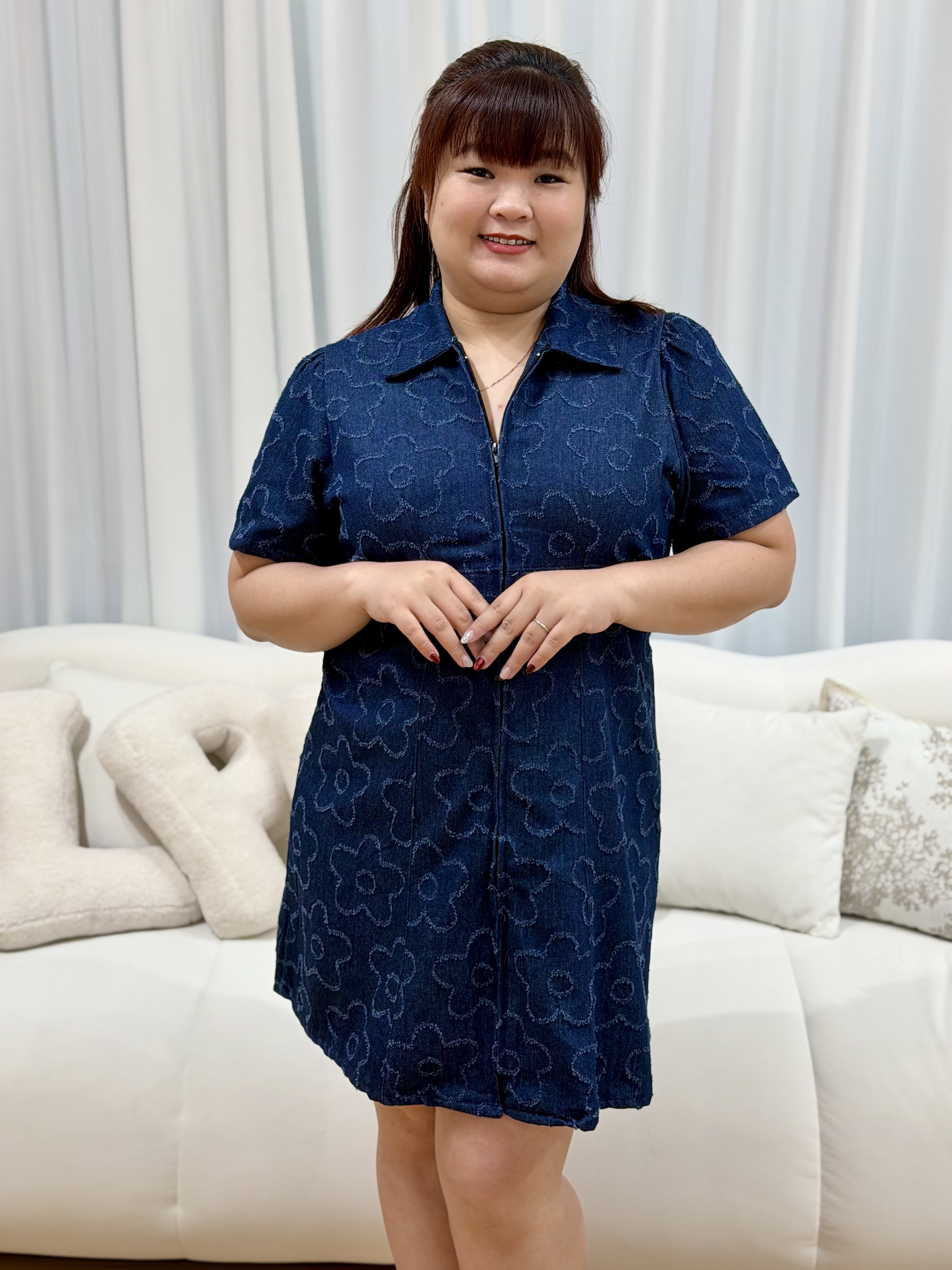 Rena Ris Emboss Floral Denim Dress | Plus Size Dress